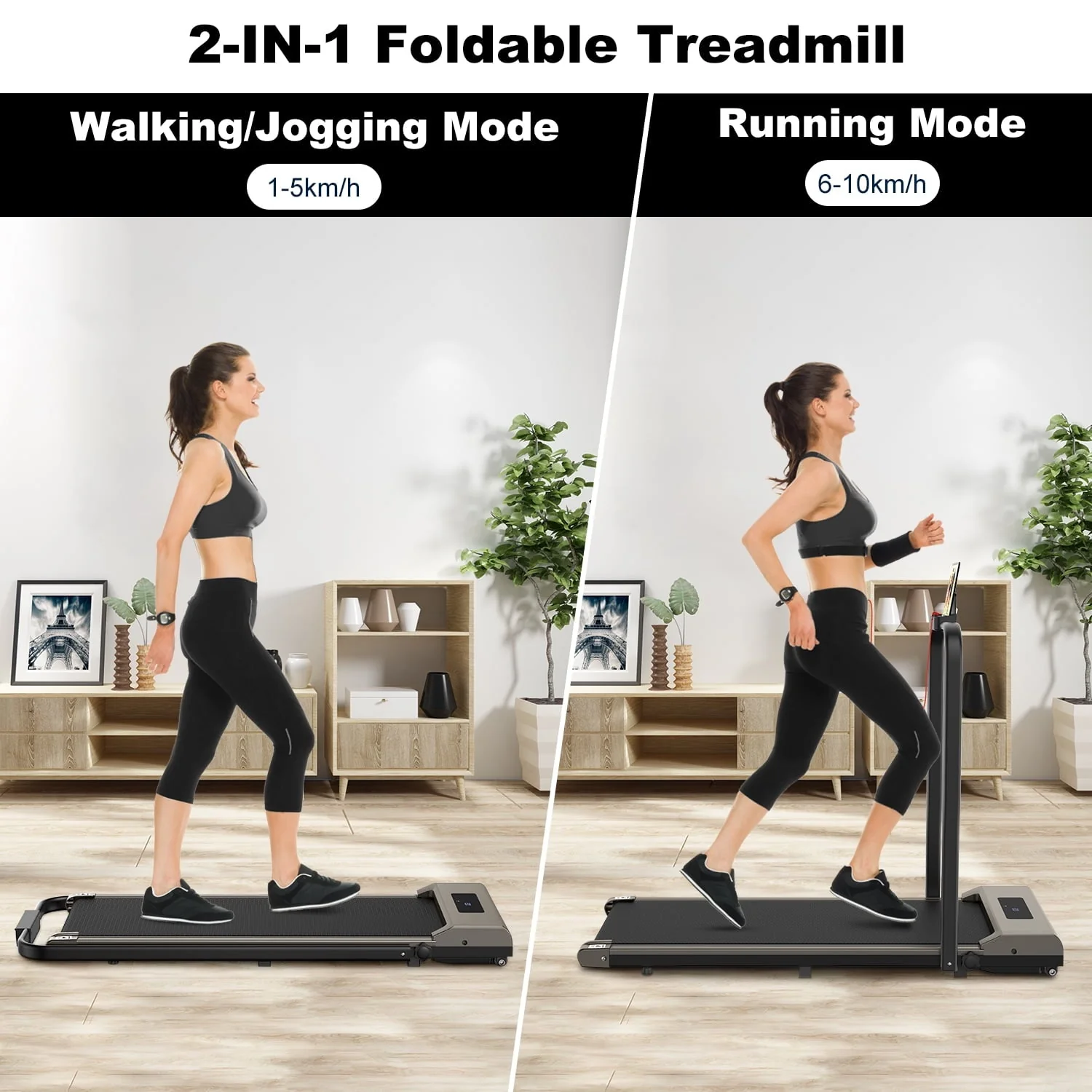 Bigzzia 2 in 1 Under Desk Treadmill, 2.5HP No Installation Portable Handrail Treadmills Running Machine, 6.25MPH, Treadmill with LED Display and Wireless Remote Control for Home/Office, 265 Lb