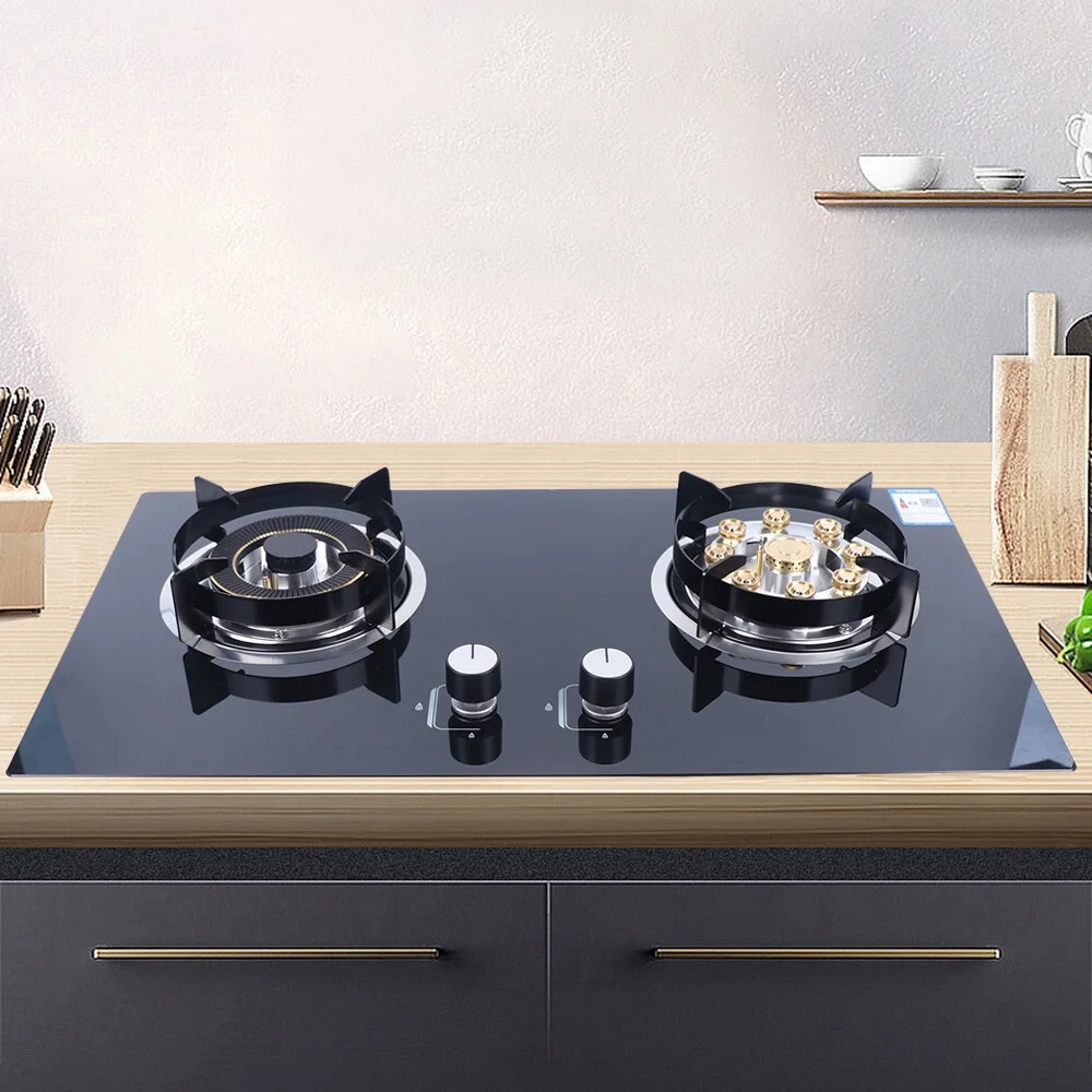 2-Burner Natural Gas Stove, Built-in Gas Cooktop Stove for Home Kitchen