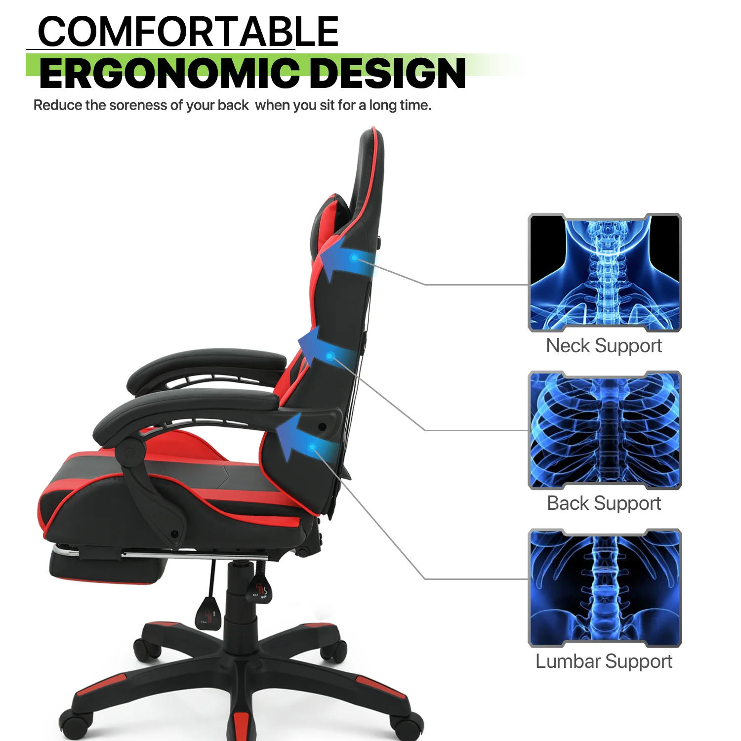 Magshion Adjustable Gaming Chair, Ergonomic PC Computer Seat with Headrest and Lumbar Support for Adults Teens Desk Chair, Black