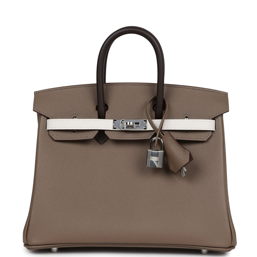 Birkin 25 Tri-color Etoupe, Ebene and Gris Pale Epsom Palladium Hardware