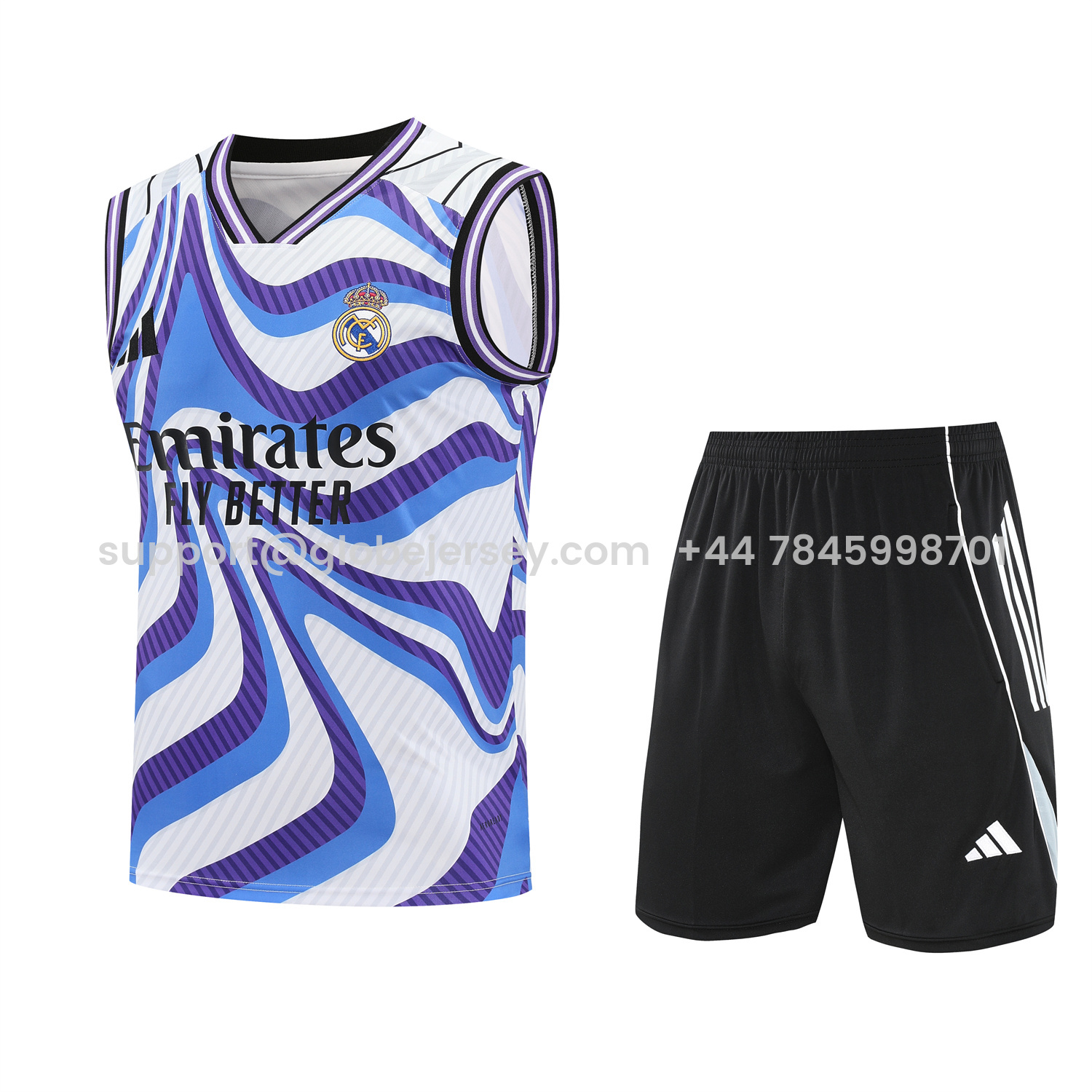 Real Madrid 25-26 Vest Training Set - Blue Purple Curve Pattern Vest & Black Shorts