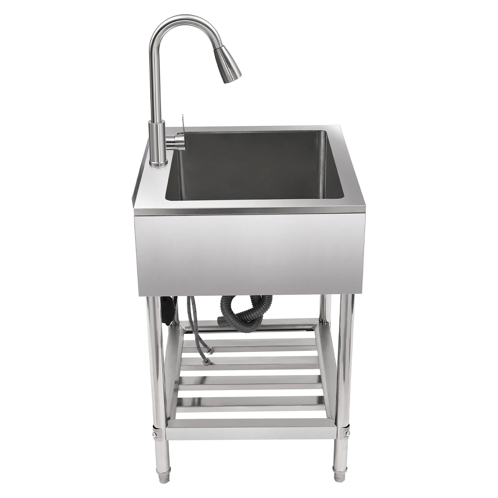 YIYIBYUS Commercial Utility Sink Stainless Steel Freestanding Single Bowl Laundry Sink with Pull-Out 360° Faucet, Adjustable Temperature, 63.5×56×87cm