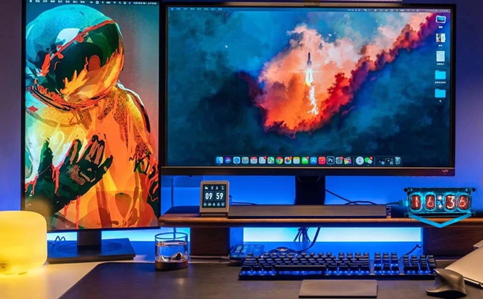 Nixie Tube Clock with IN-12 Tubes, Luminous Clock, Retro Modern Desk Vintage Punk Digital Desktop Creative Ornaments USB Type-C Connection Type