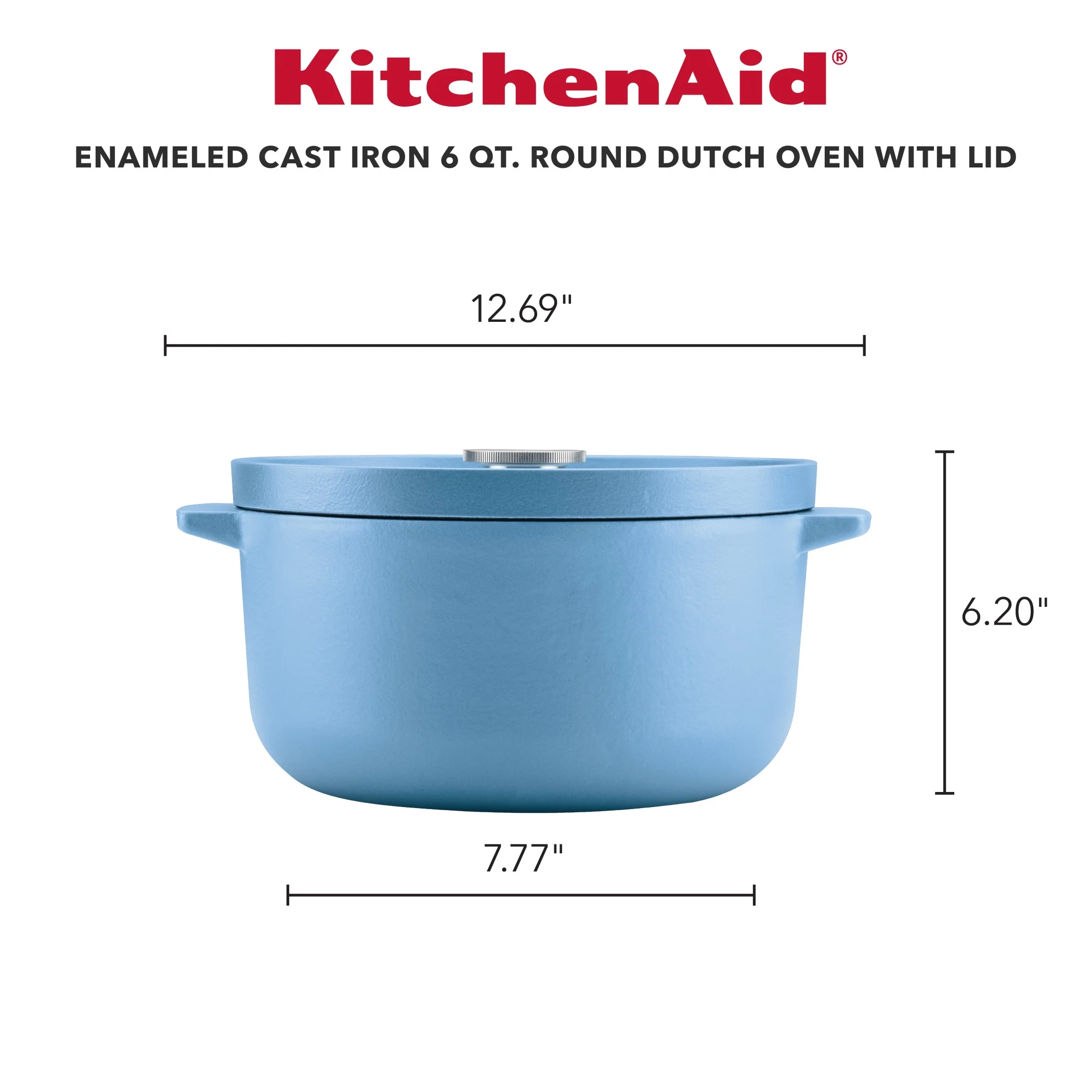 KitchenAid Seasoned Cast 6 Quart Iron Induction Dutch Oven Casserole, Metal Utensil, Broiler and Oven Safe to 500��F, Cast Iron Black