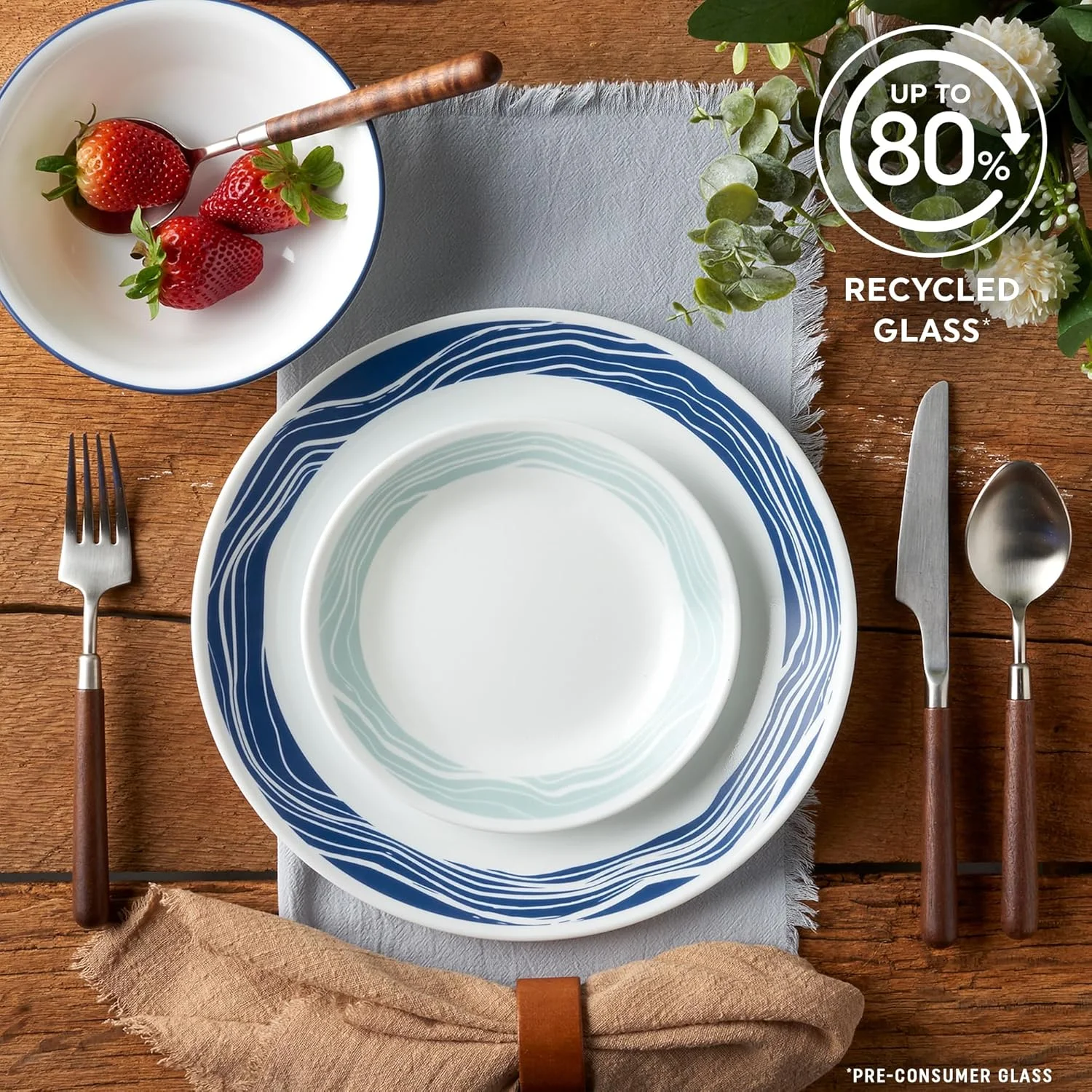 18-piece glass tableware set (serves 6), three-layer shatterproof and crack-resistant glass plate and bowl set