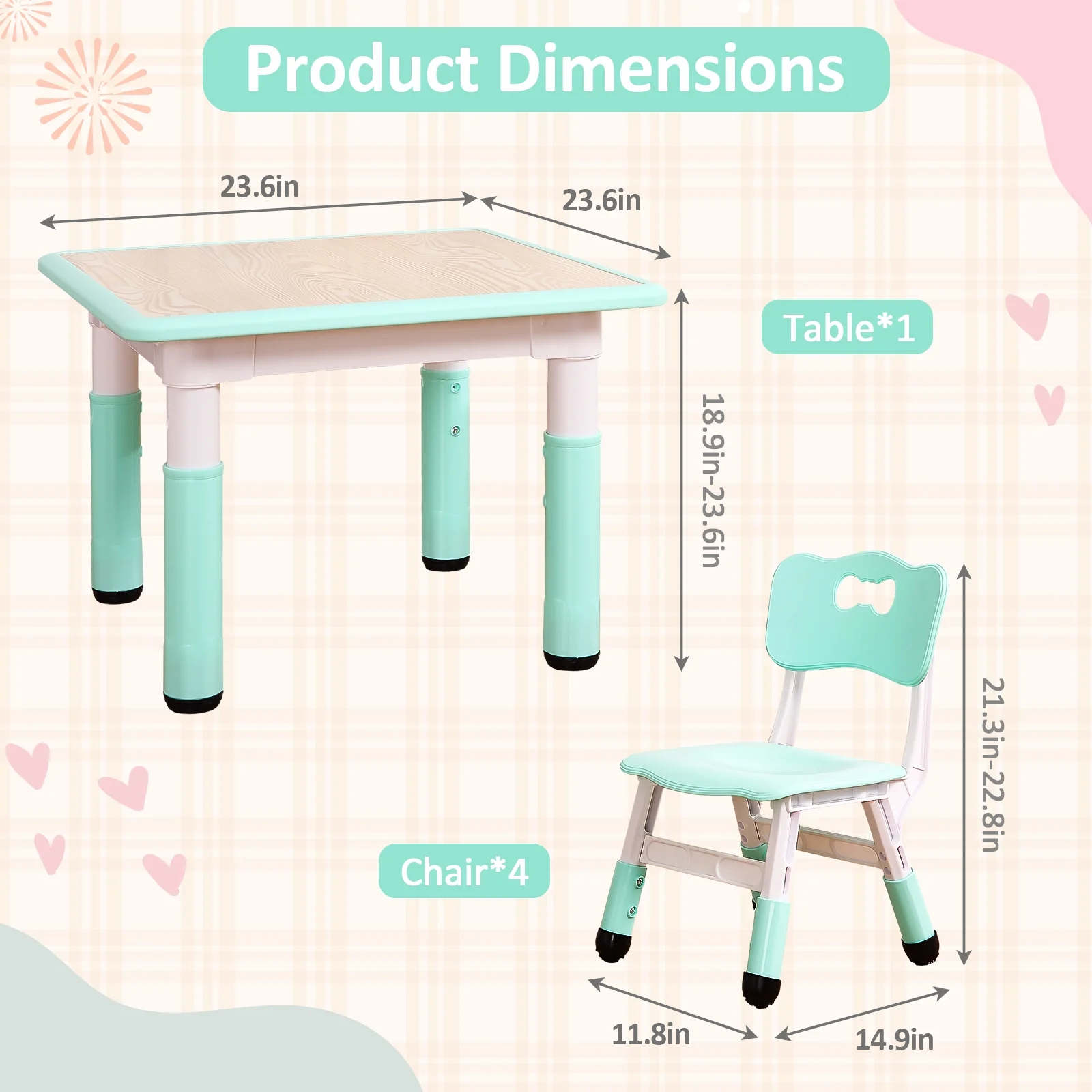 KATIDAP Kids Table and 4 Chairs Set, Height Adjustable Toddler Table and Chair Set, Graffiti Desktop, Classroom/Daycare/Home, Children Multi-Activity Table for Ages 2-8,Blue