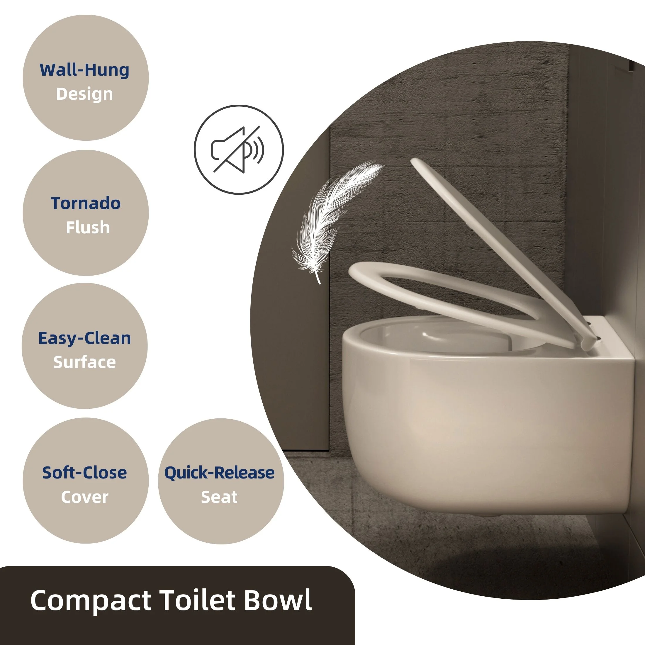 Los Flexi Compact Wall-Mount Toilet Set - Round Bowl, In-Wall Tank, Tornado Flush, Actuator Plate Included