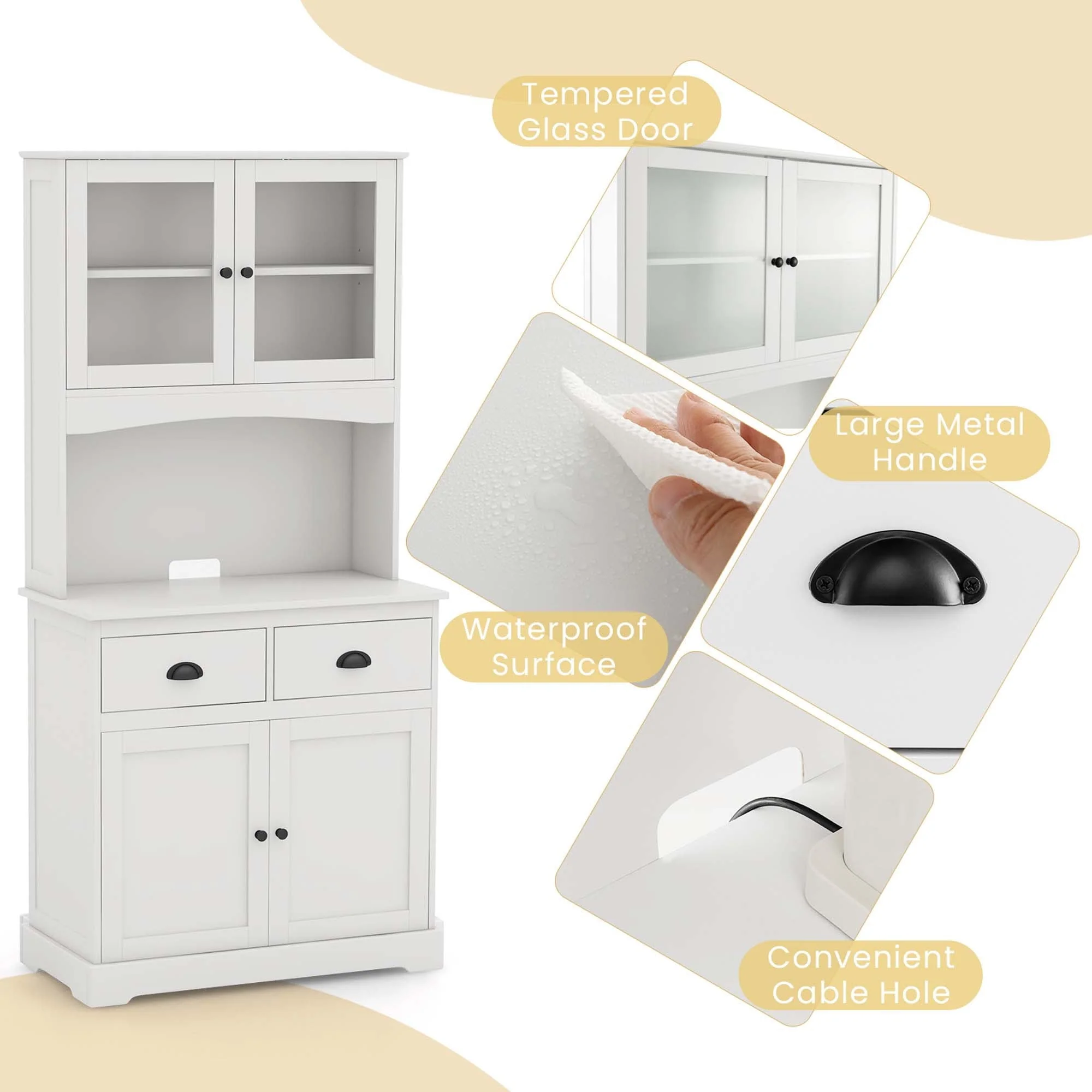 Costway 67'' Storage Cabinet Closet Kitchen Pantry Cupboard with Adjustable Shelves White