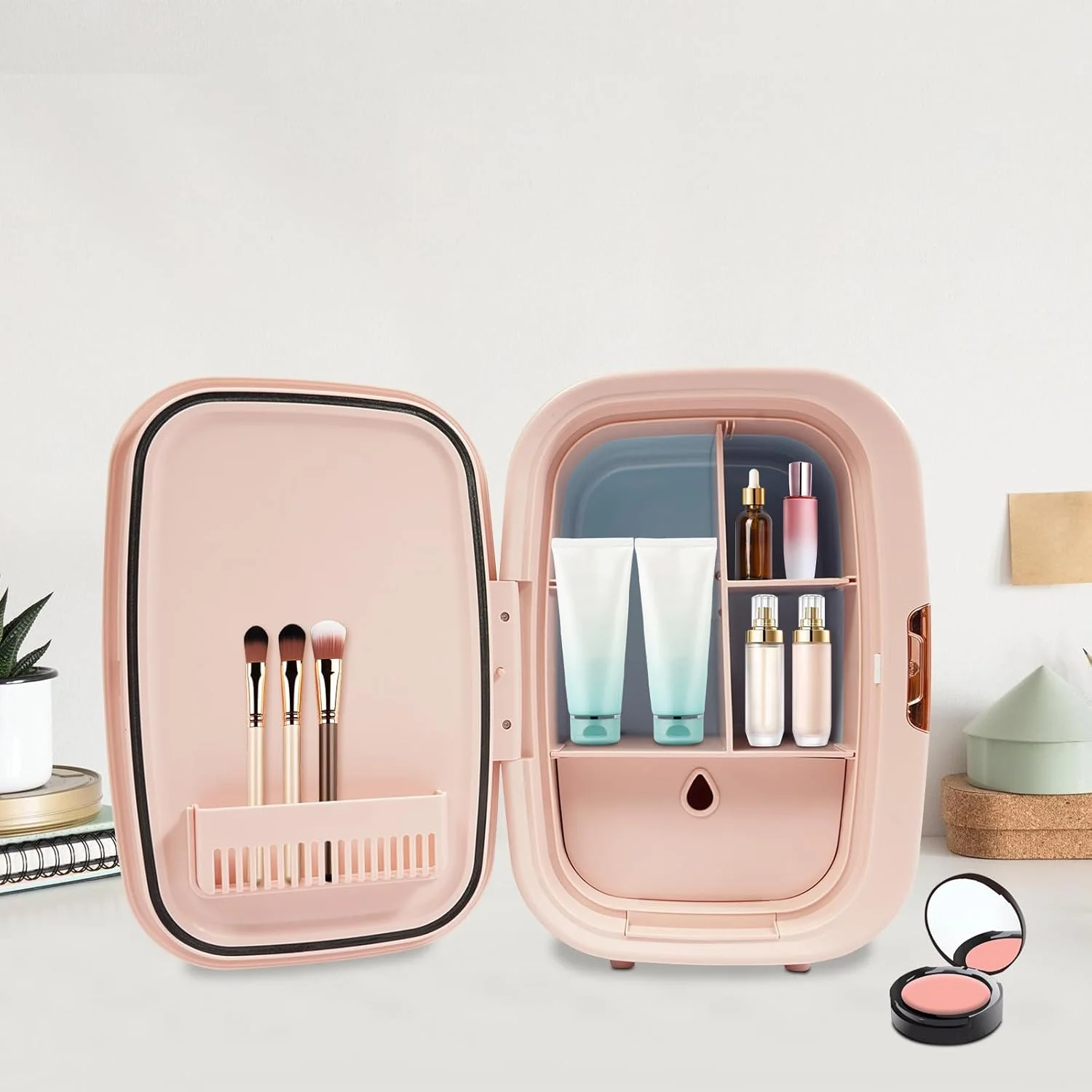 Skincare Fridge 12.68Qt, Cooler & Warmer, Portable Compact Fridge for Cosmetics Skin Care and Food for Bedroom Office Car Dorm (Pink)