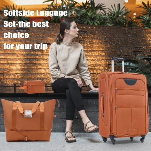 Softside Luggage Expandable 5 Piece Set Suitcase with Duffel Bag Upright Spinner Softshell Lightweight Luggage Travel Set