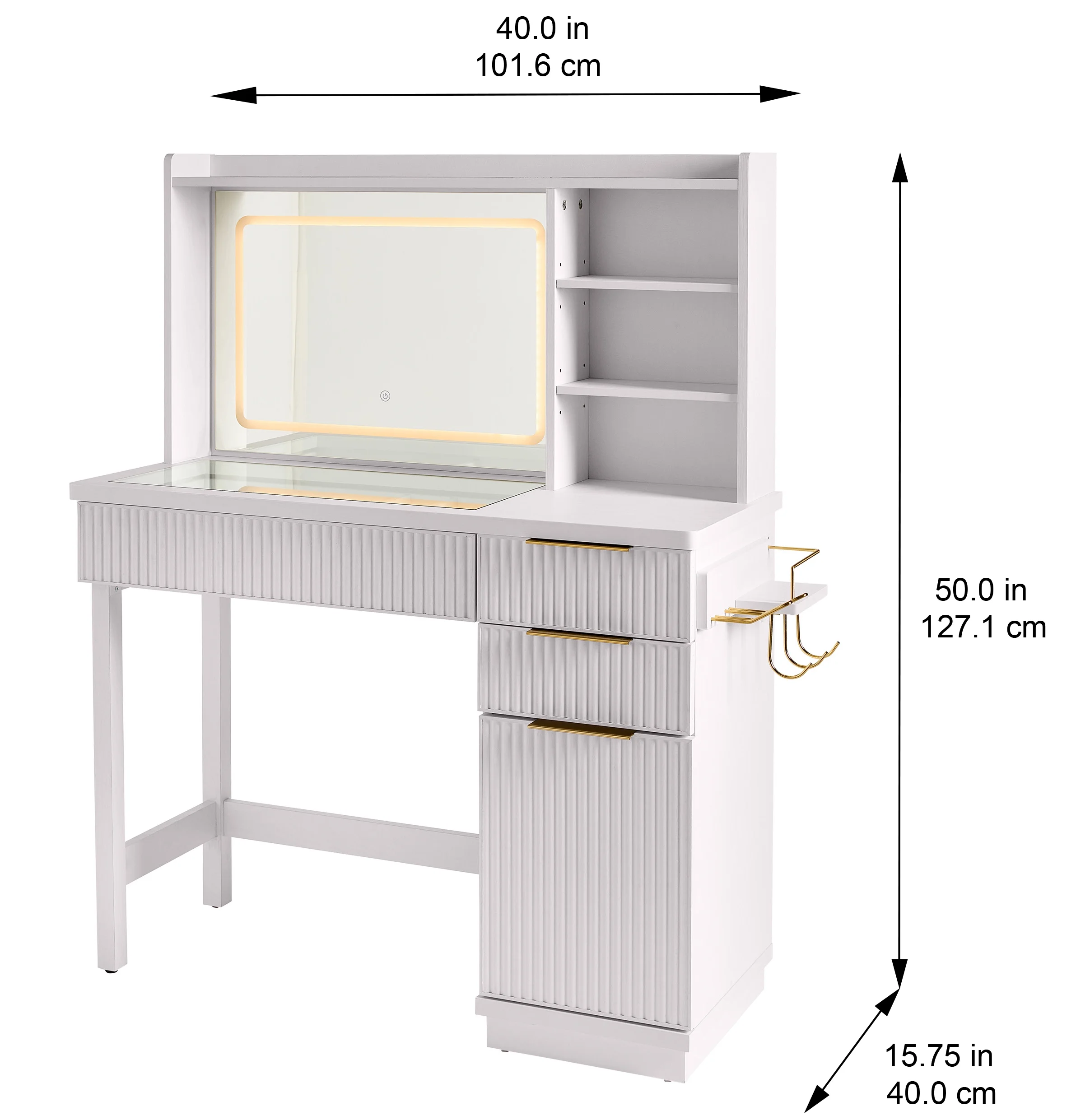 Better Homes & Gardens Lillian Vanity Desk with LED Lighted Mirror, White Finish