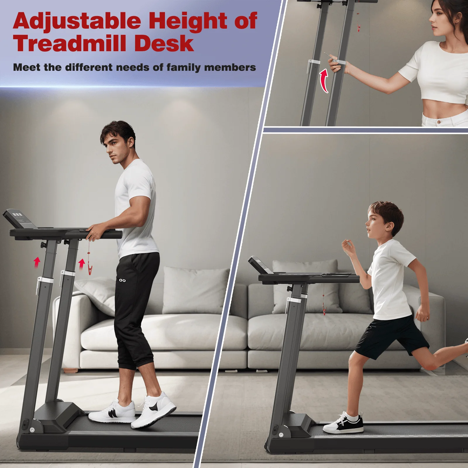 [TREADMILL CLEARANCE] FYC 2.5HP Folding Treadmill with Adjustable Height Desk & Incline - Compact Electric Treadmill Bluetooth Speaker for Running Walking Foldable Portable  (Silver)