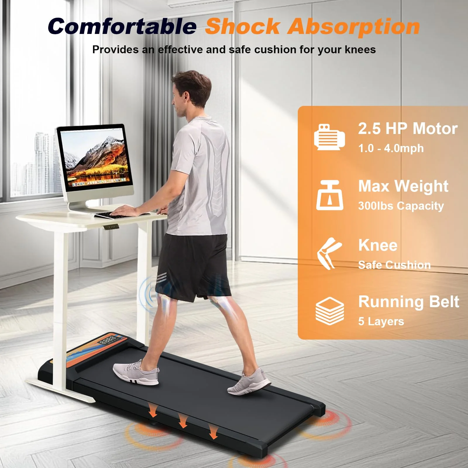 Chiccushion Walking Pad Treadmill Under Desk with Handle for Home, 2.5HP Portable Walking Treadmill with Remote Control, 300 Lbs Capacity, LED Display