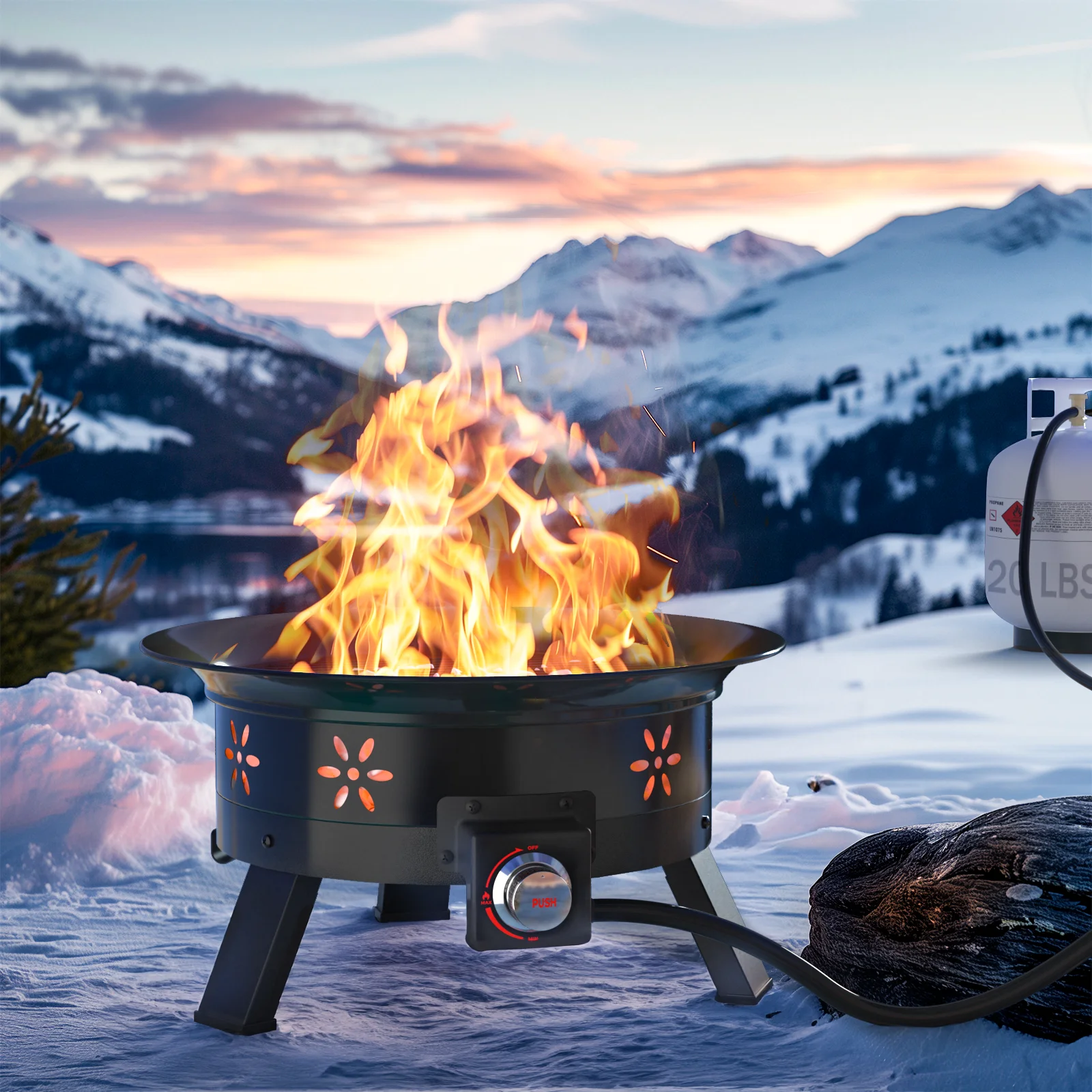 Philergo 19 inch Portable Fire Pits with Grill for Outside 58000 BTU Gas Fire Bowl with Foldable Legs & Lid & Carry Kit & Lava Rock Stone