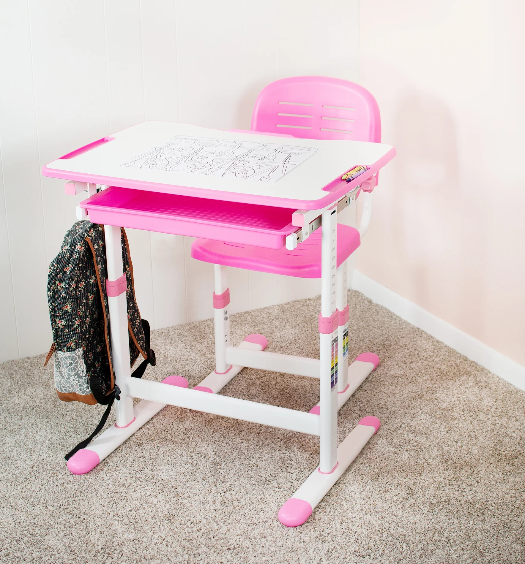 VIVO Height Adjustable Childrens Desk & Chair Kids Interactive Work Station Grey