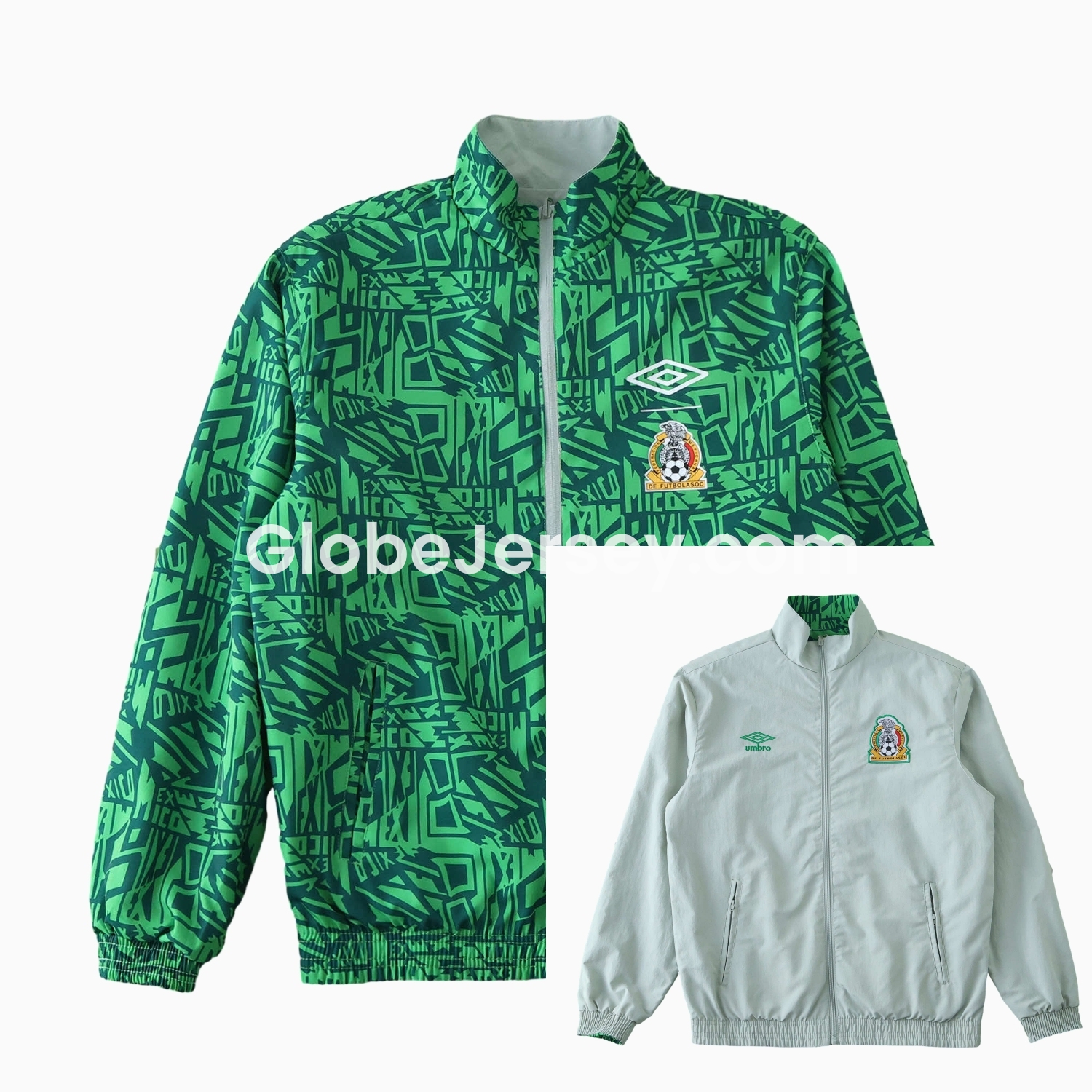 Retro Mexico 1994 Retro Style Double Sided Reversible Windbreaker - Green & Grey