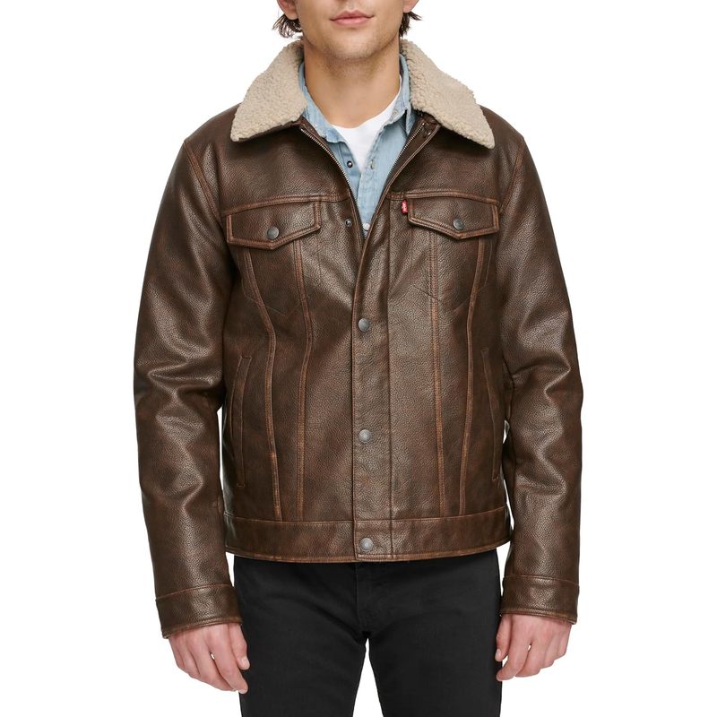 Men's Faux Leather Classic Trucker Jacket