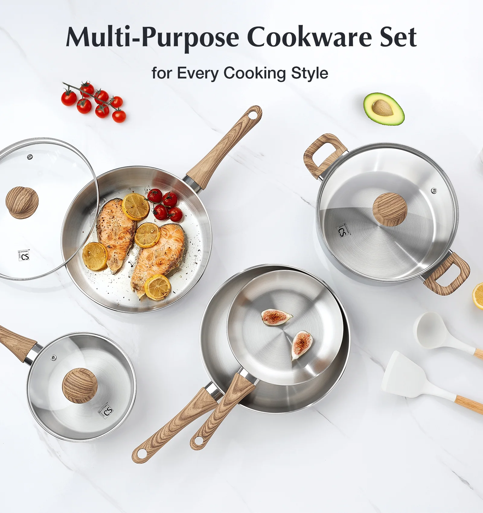 Koch Systeme CS 12 Piece Stainless Steel Coowkare Set  with Cool-Touch Bakelite Handle, Professional 18/10 Pots and Pans Set, Induction Compatible