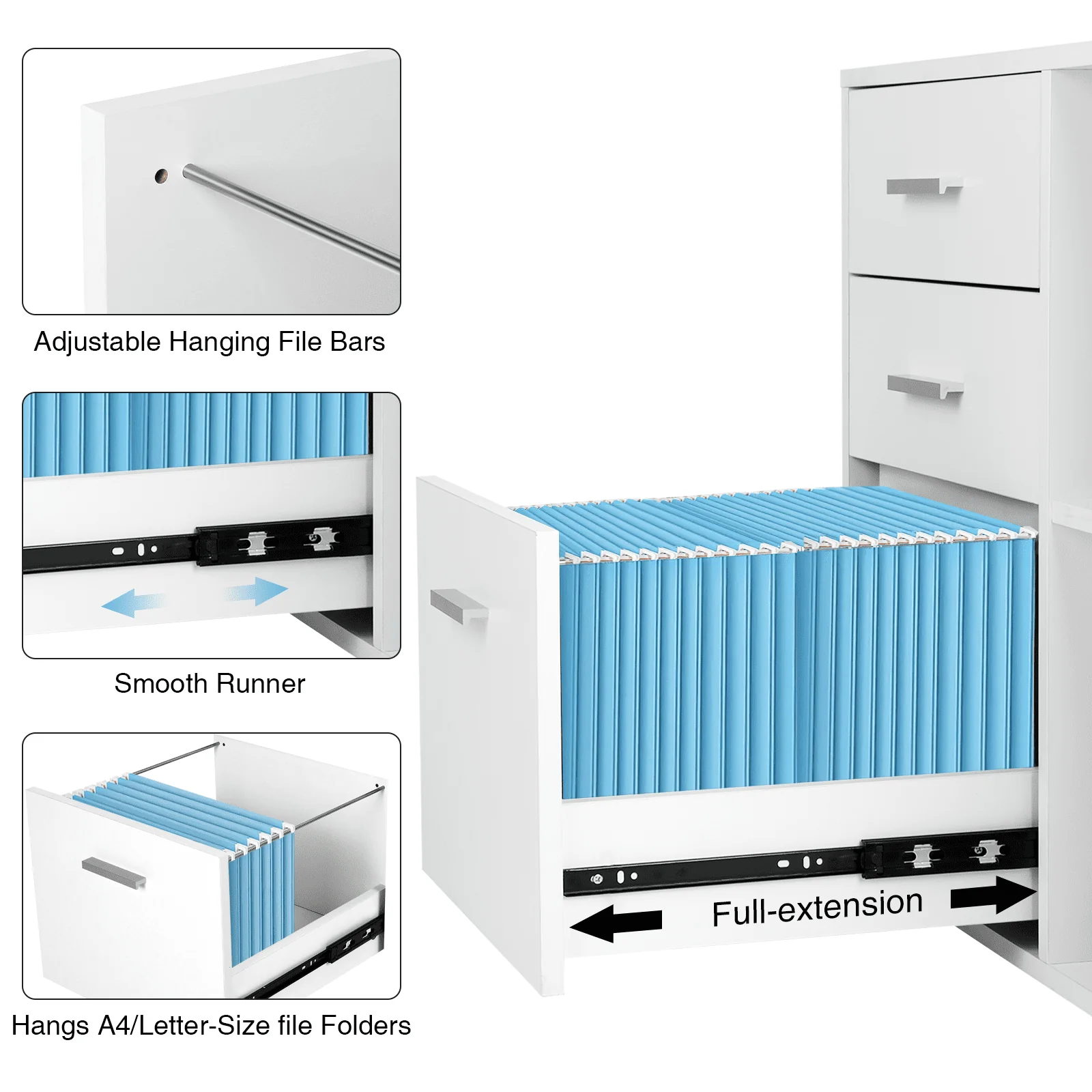 Richya Wood File Cabinet , Printer Stand with Open Storage Shelf, 3-Drawer File Cabinet, Home Office White