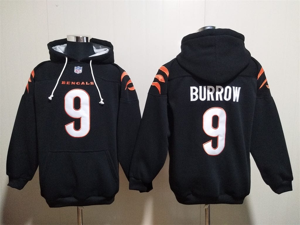 Cincinnati Bengals Black Hoodie #9 BURROW  (with pockets)