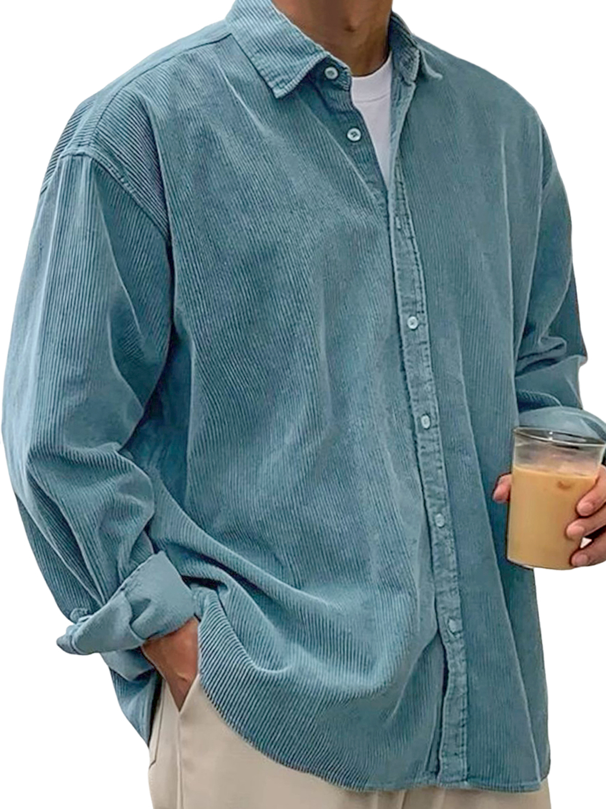 TOMMY Men's Stylish Corduroy Urban Casual Daily Long-Sleeved Shirt