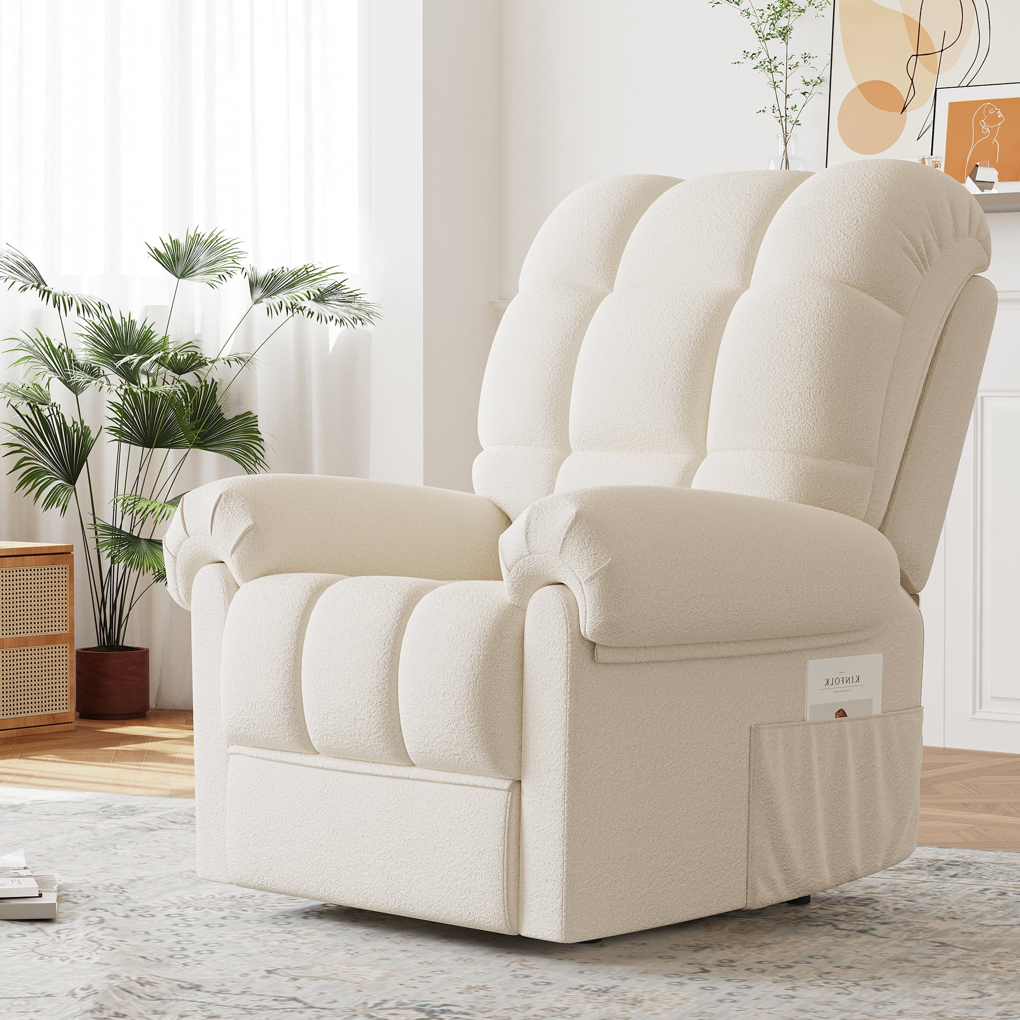 Power Recliner Chair. Electric Recline Sofa Chair for Adults with USB Port. Comfy Teddy Fleece Adjustable Cloud Sofa. Tool - Free Setup. Beige White