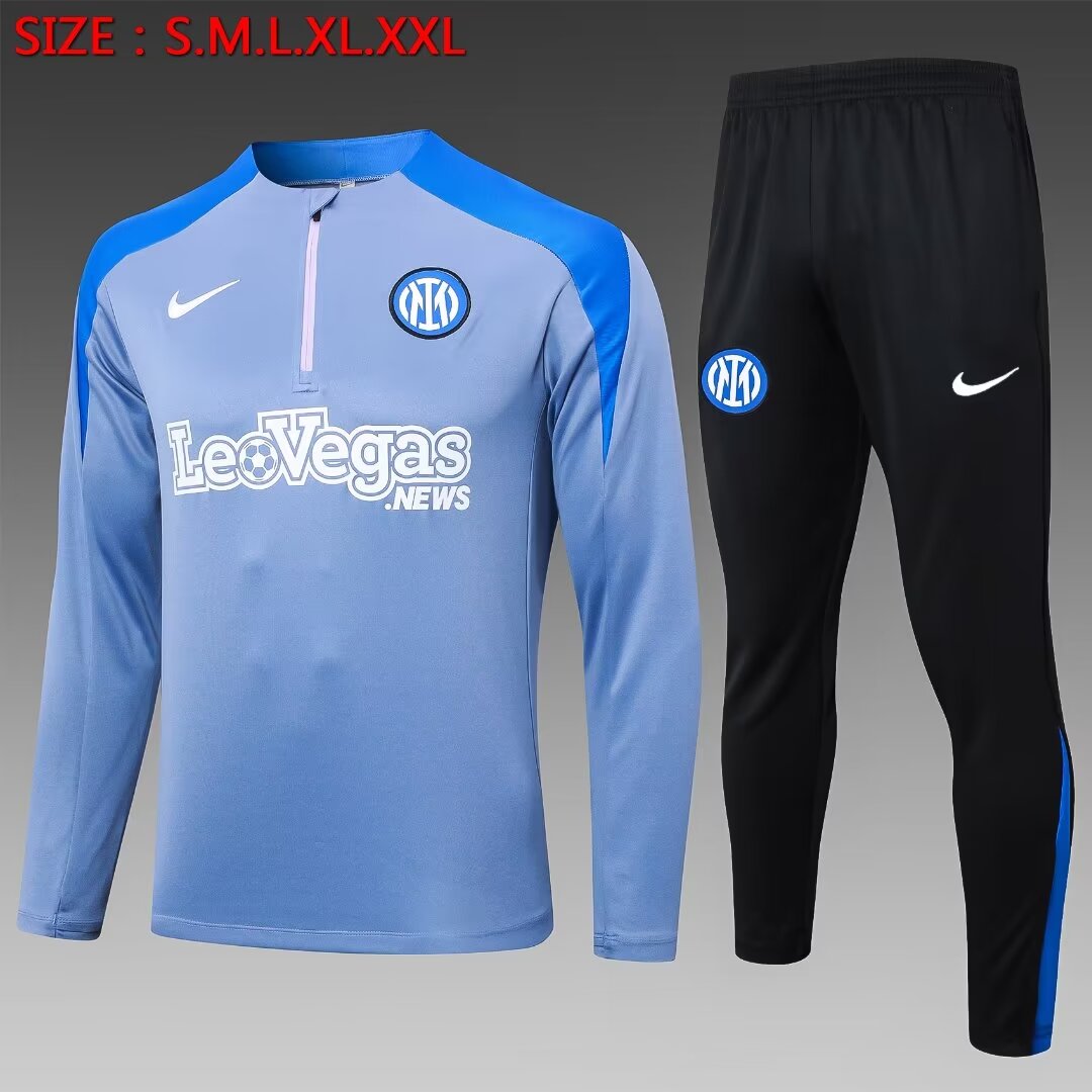 2024/2025 Inter Milan Half-Pull Training Suit Gray blue Football Jersey 1:1 Thai Quality Set