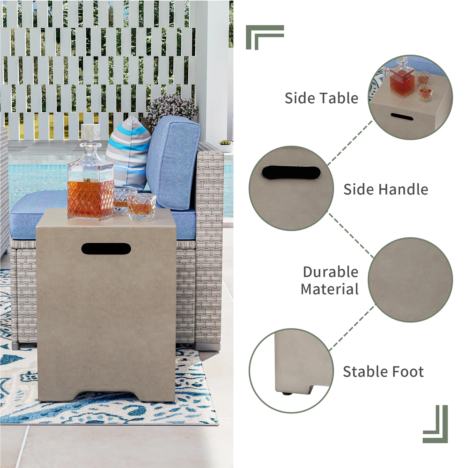 COSIEST 2-Piece Outdoor Rectangle Terrazzo White Propane Fire Table Set with Tank Cover Table