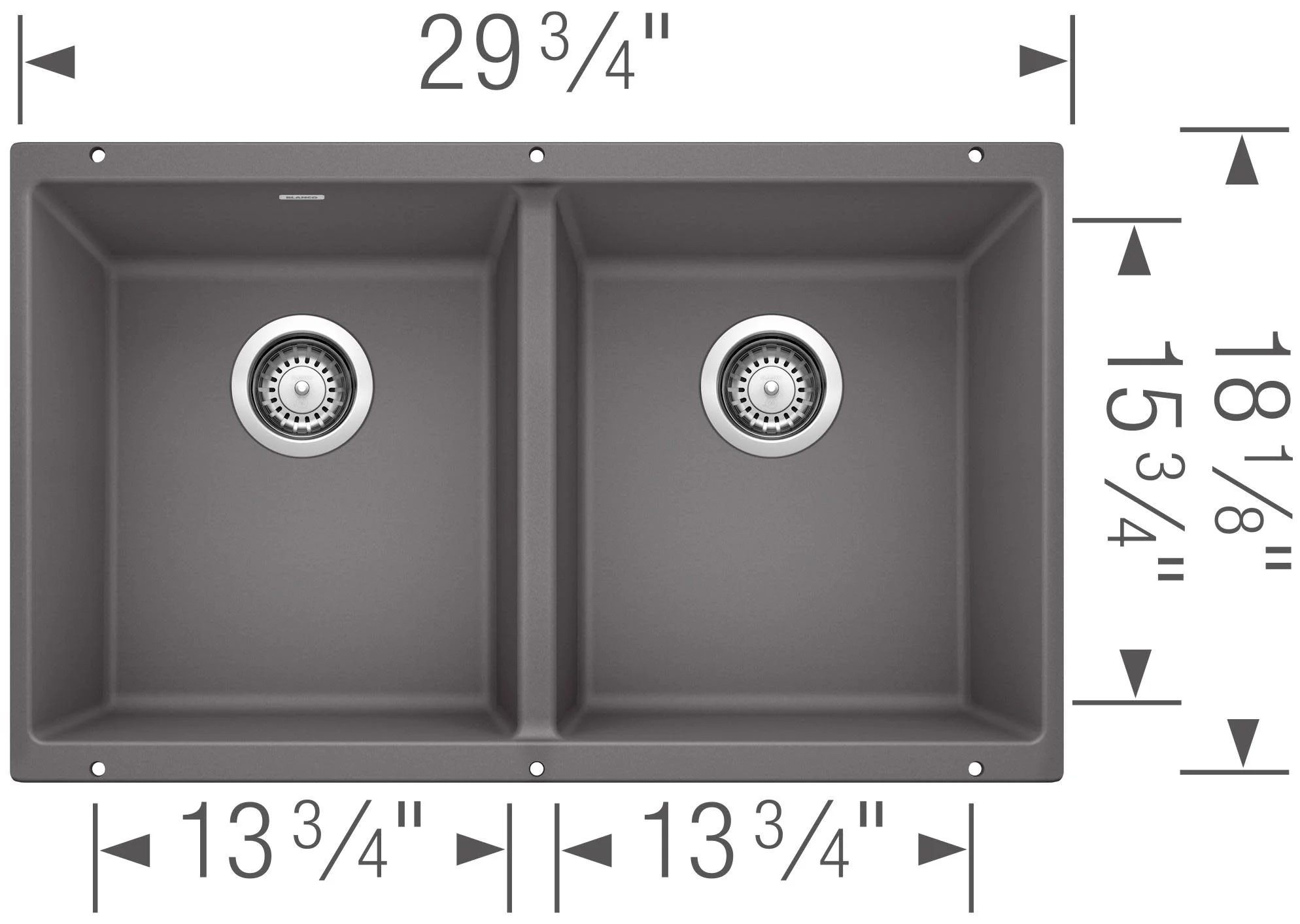 Blanco 442927 Precis Equal Double Bowl Undermount Kitchen Sink, Coal Black