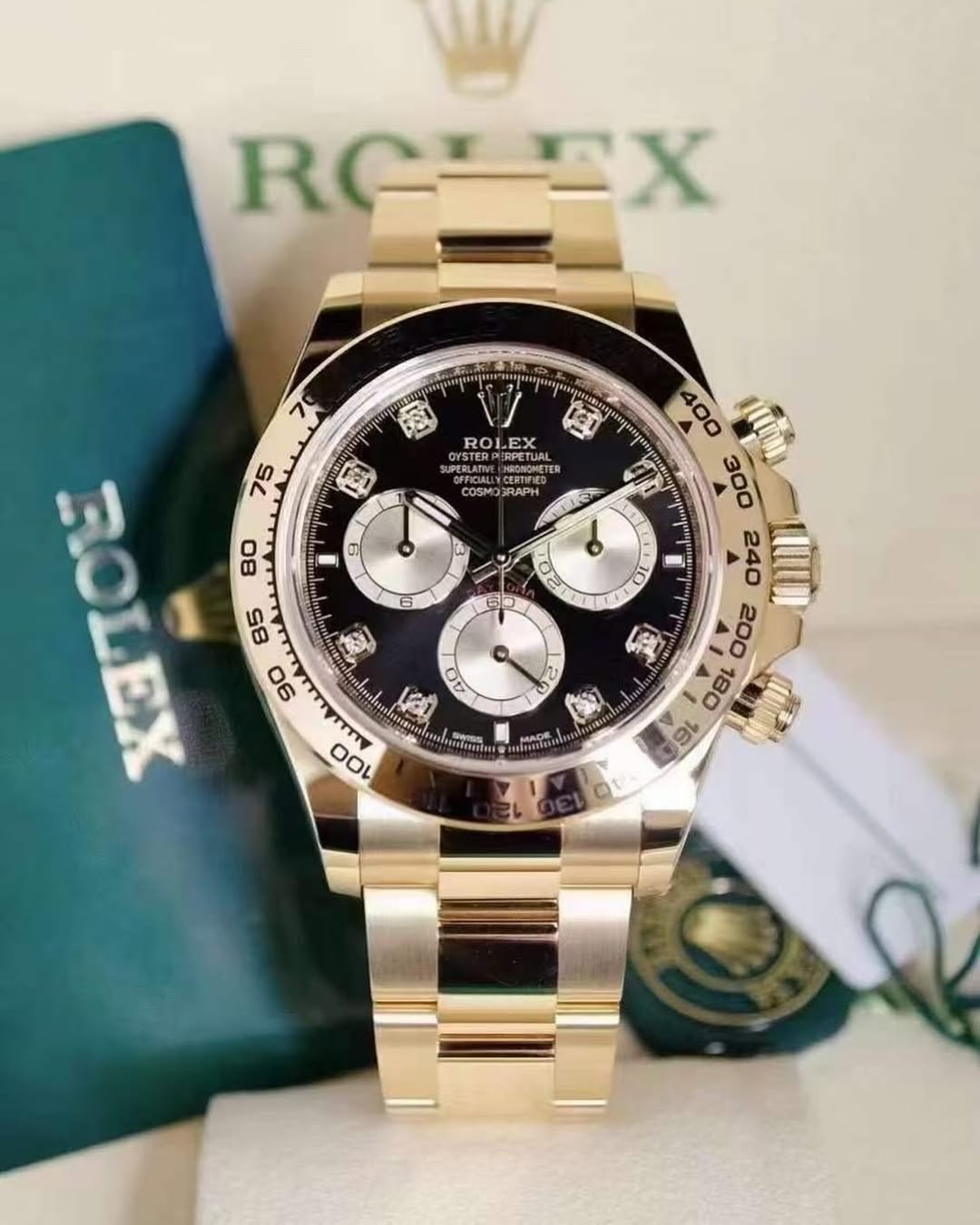 【Super Clone】Rolex Daytona Yellow Gold / Ceramic / Black / Diamond-Set / Oyster m126508-0003