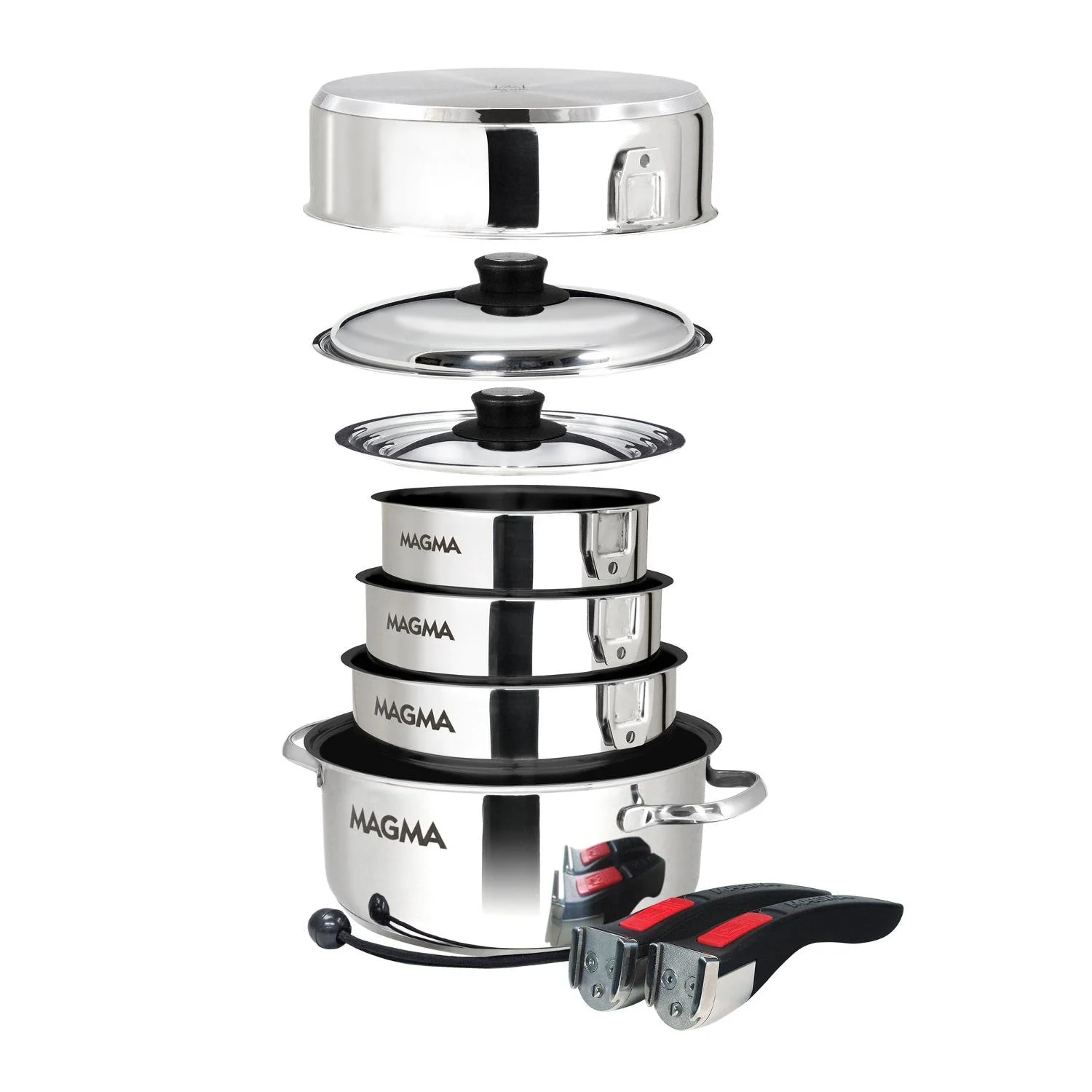 Magma A10-366-2-IND 10 Piece Scratch Resistant Stainless Steel Non-Stick Nesting Cookware Set | Compact Pots & Pans for Marine, Boat, RV, Camping & Home | Space-Saving, Induction Cooktop Ready