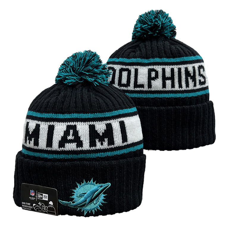 Men's  Black Miami Dolphins Repeat Cuffed Knit Hat with Pom
