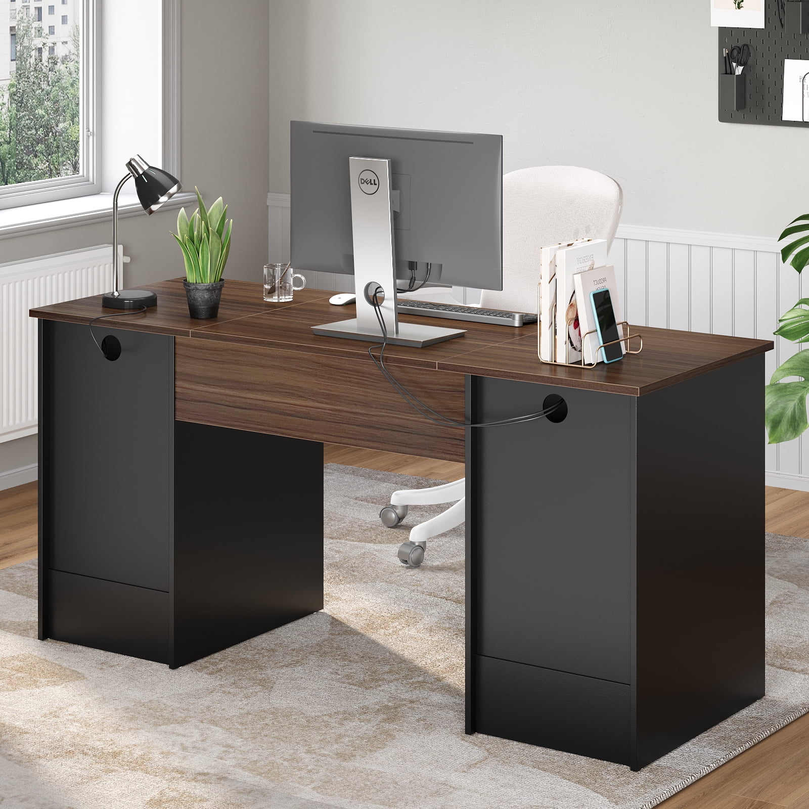 Bestier 59�� Computer Desk with 4 Drawers, Office Executive Desk with File Drawer, Keyboard Tray for Home Office, Gray