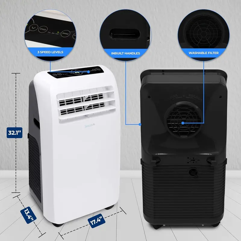 10.000 BTU Portable 4-in-1 AC Unit – Quiet Cooling. Heating. Dehumidifying. and Fan Modes with Remote & Timer