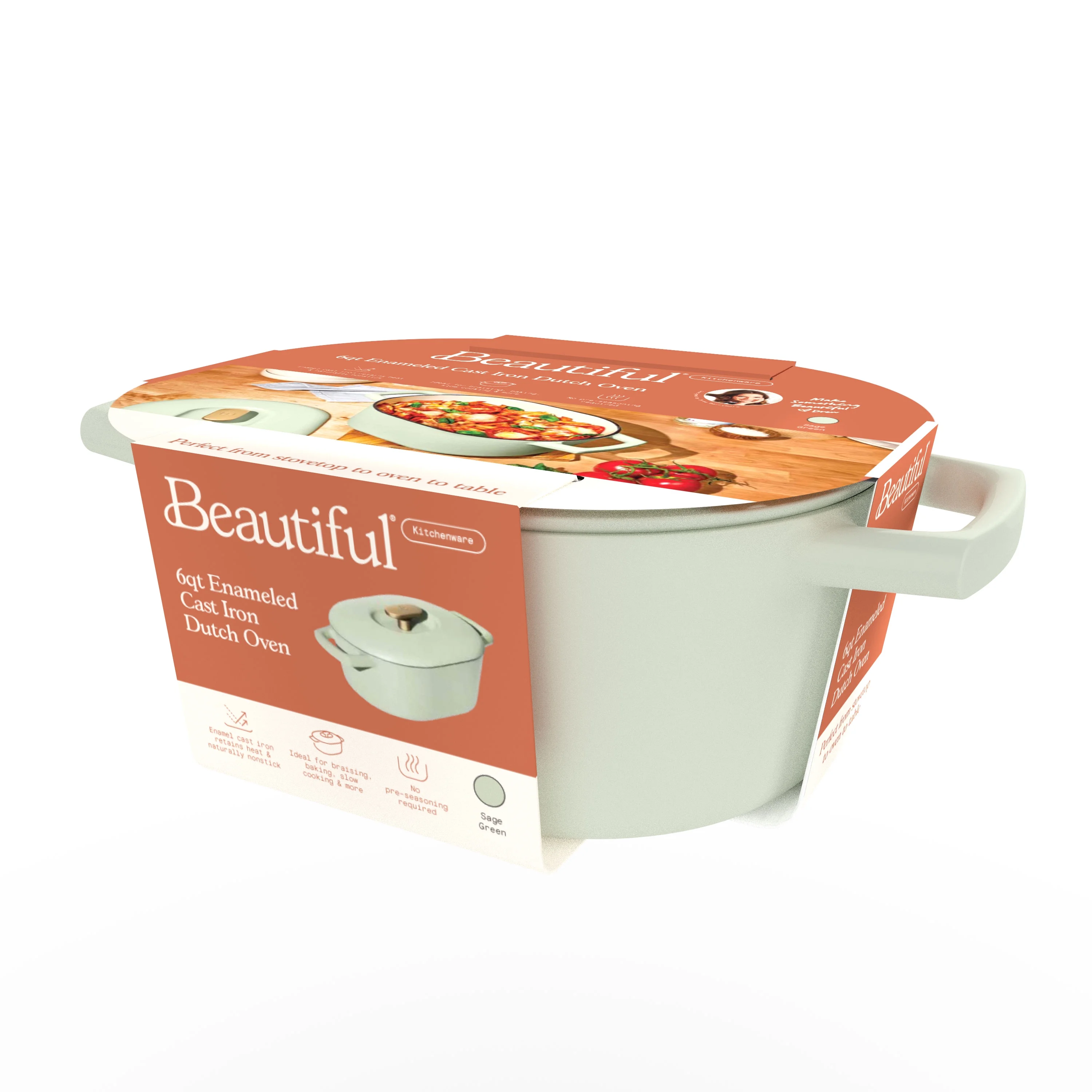 Beautiful 6 Quart Enamel Dutch Oven, Black Sesame by Drew Barrymore
