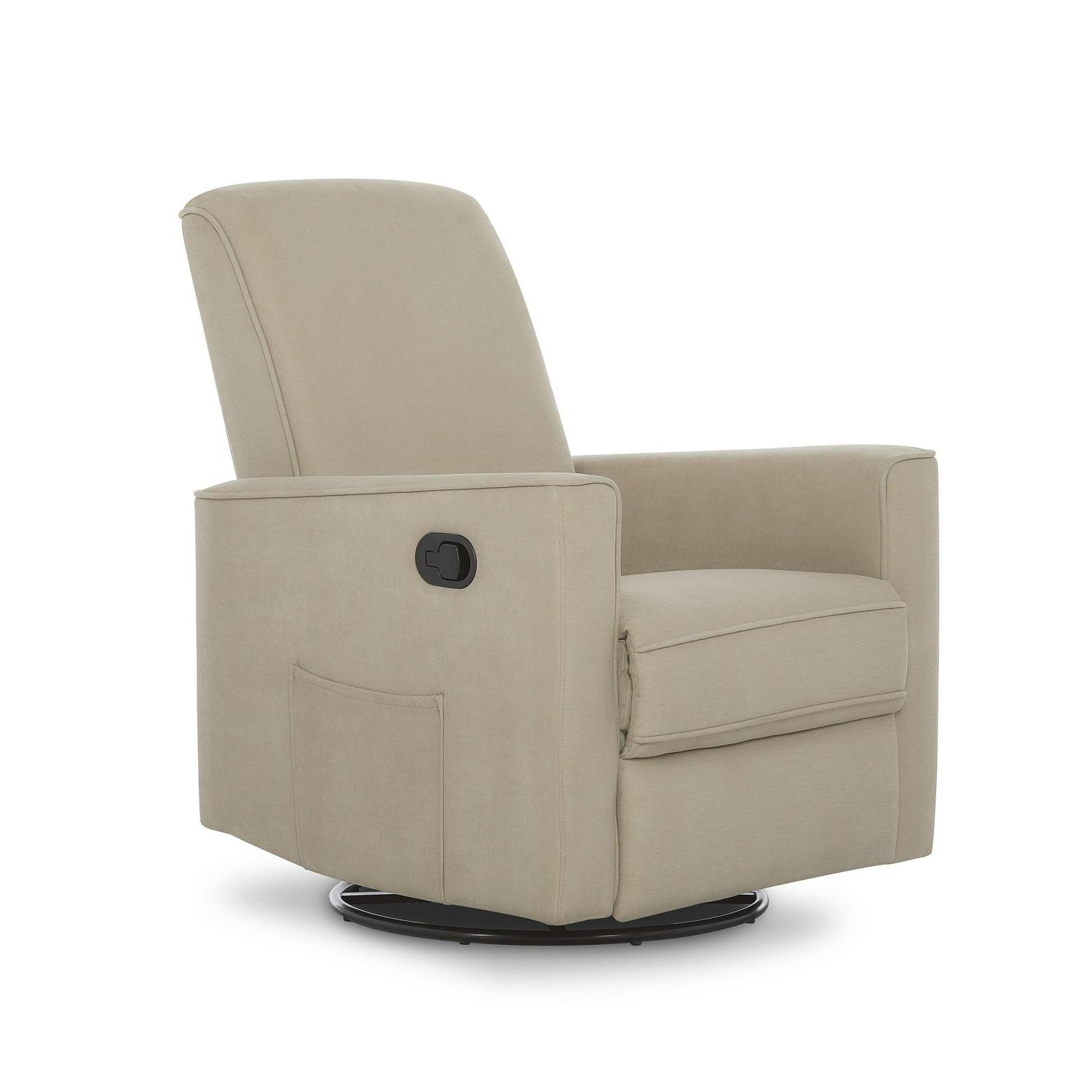 Evolur Raleigh Glider Recliner Fawn with High Backrest Support. Durable Polyester Fabric