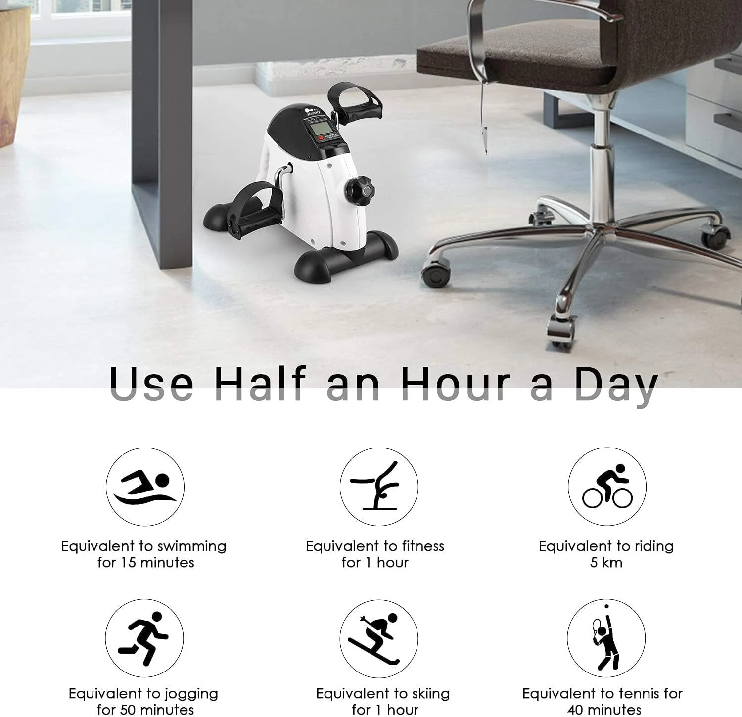 Under Desk Exercise Bike,Pedal Exerciser,Mini Exercise Bike,Leg Exerciser,Under Desk Elliptical,LCD Screen Displays,Arm Fitness and Health,White