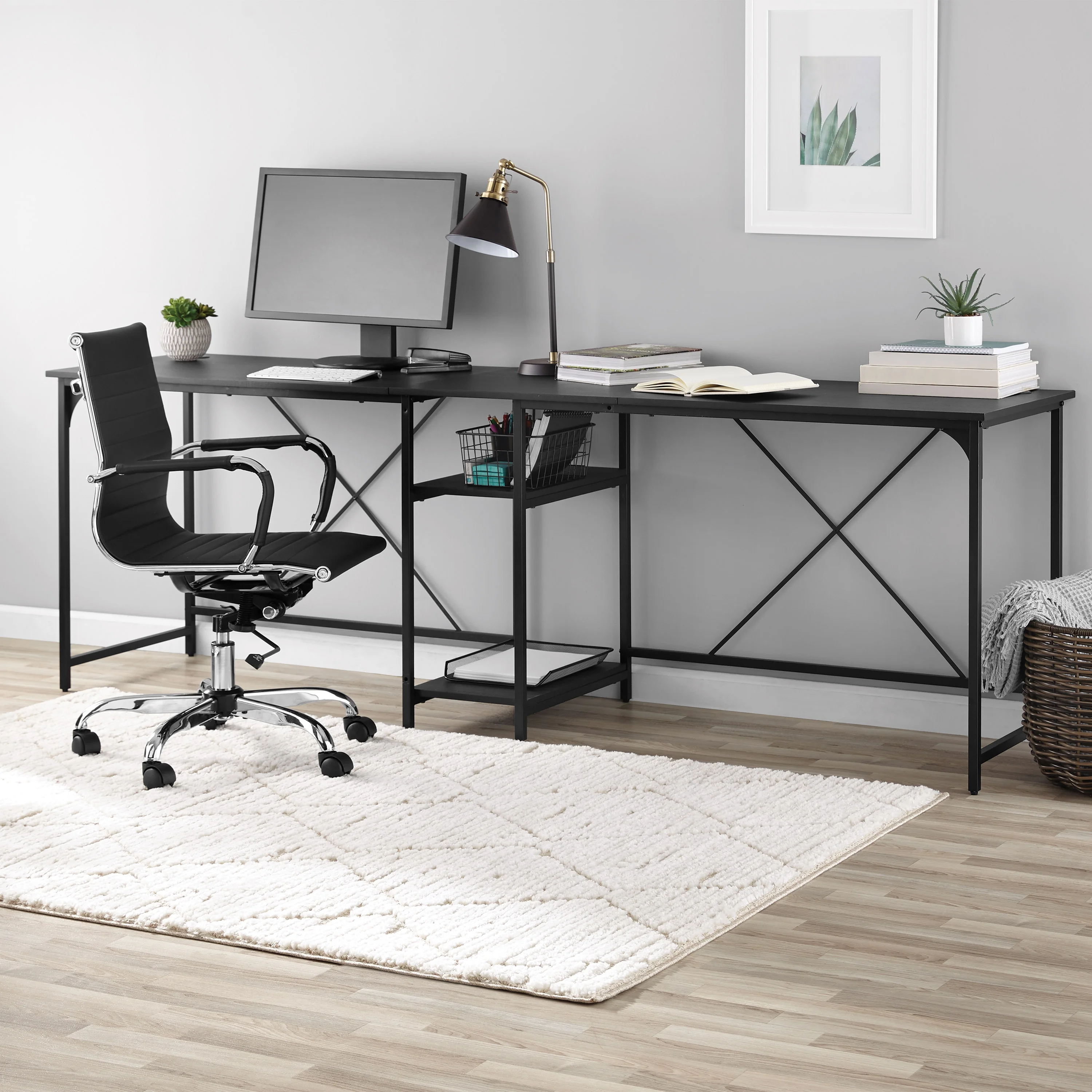 Mainstays Two-Way Convertible Desk with Lower Storage Shelf, Charcoal, for Adults and Teens