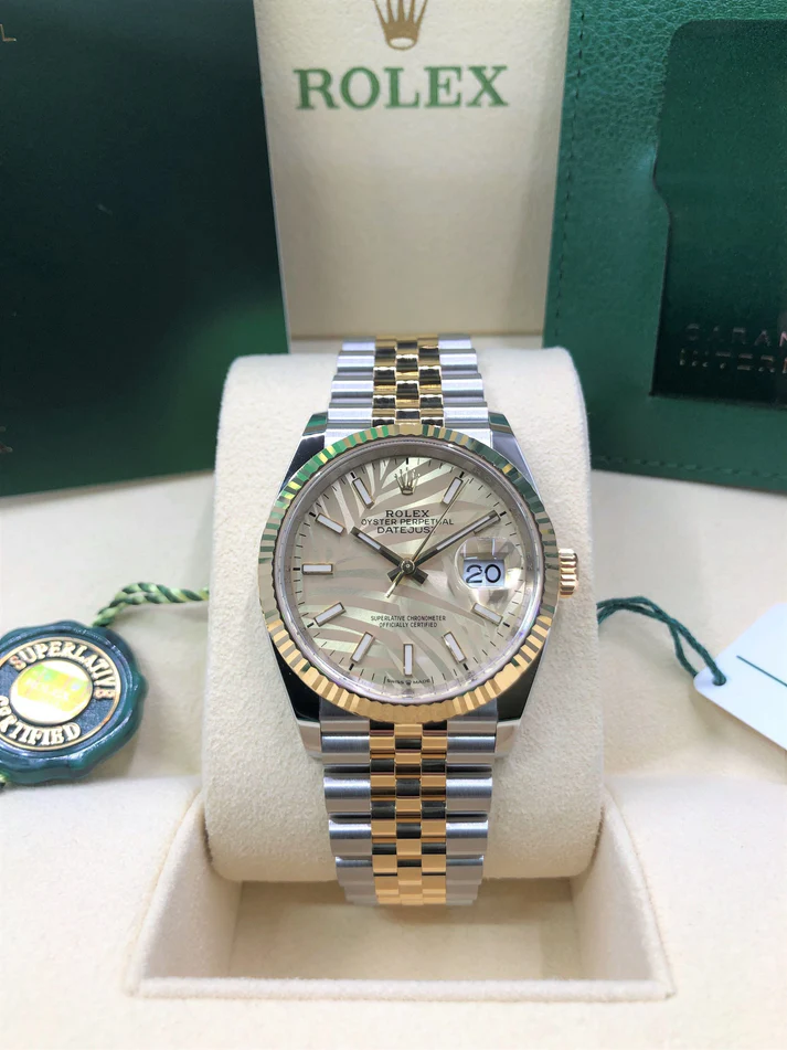 【Super Clone】RLX  Datejust 36mm 126233 Golden Palm Motif Dial Jubilee Bracelet Watch