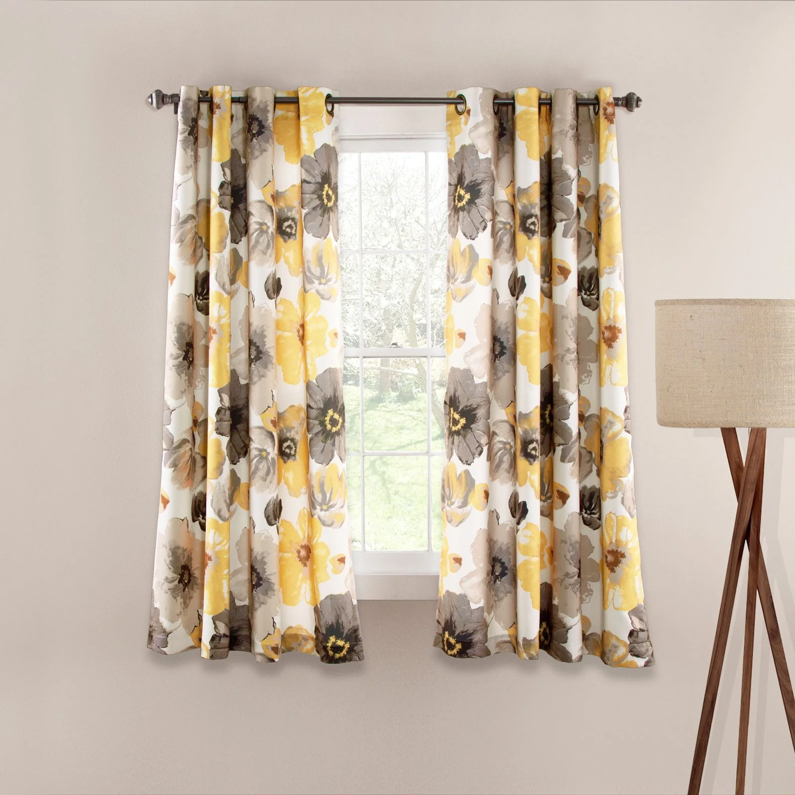 Lush Decor Leah Classic Floral Print Room Darkening Metal Grommets Window Curtain Panel, Coral/Gray, 84