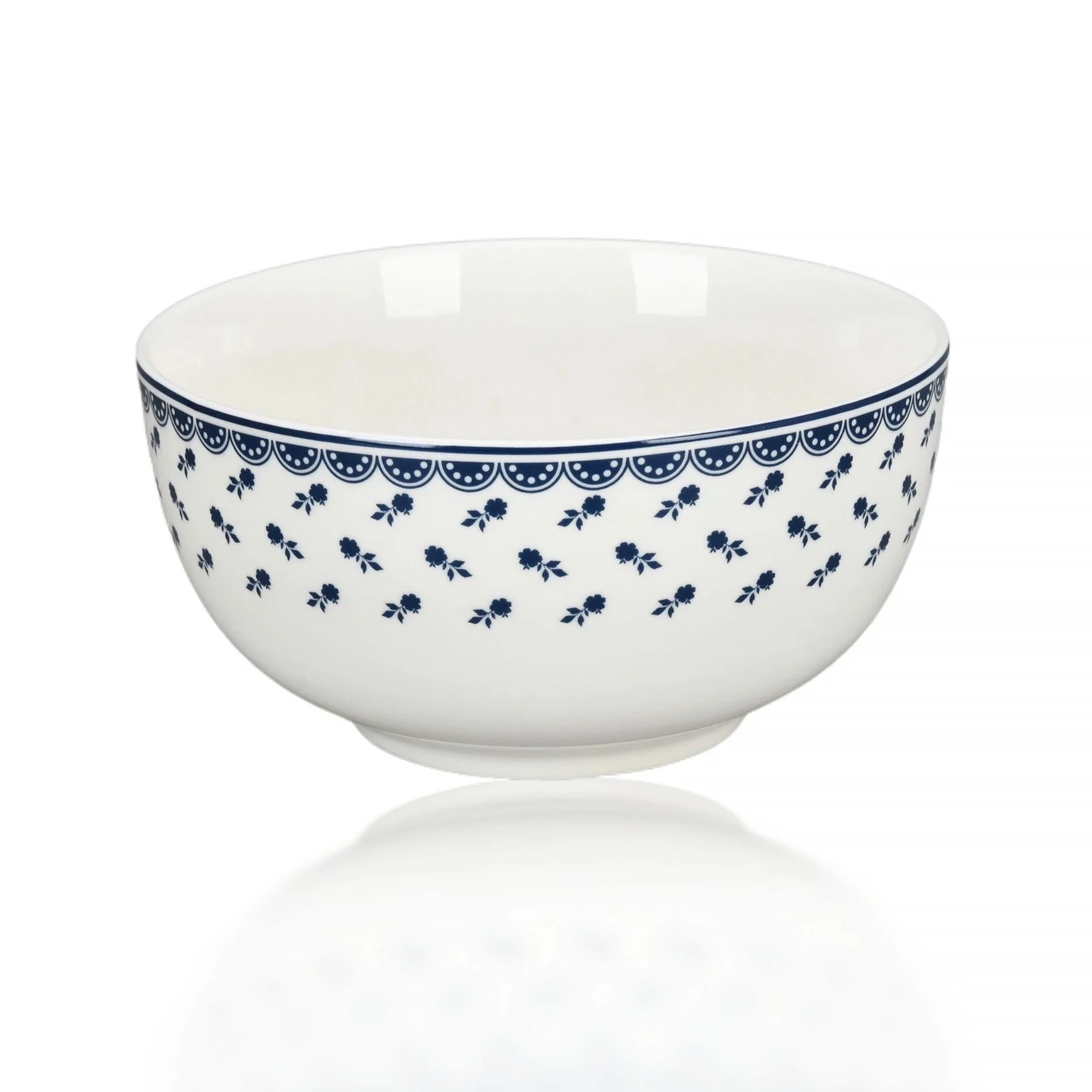 STP GOODS Melodie de Fleurs Bone China Dinnerware Set of 24 Service for 6 24-Piece Dish Set of Plates and Bowls, Blue Gold White