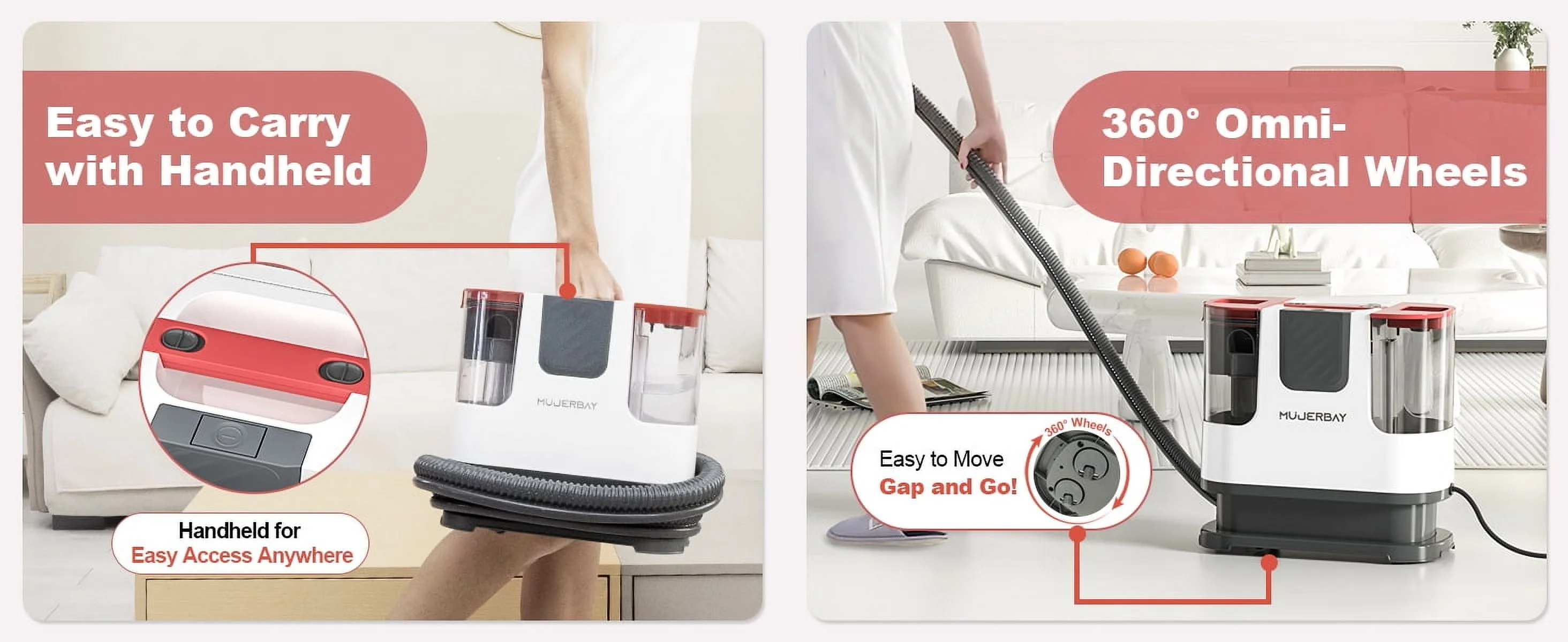 Aeitto 12Kpa Portable Furniture Water Extractor - Odor/Stain Removal, Ideal for Sofa, Carpet, Car, Pet Messes