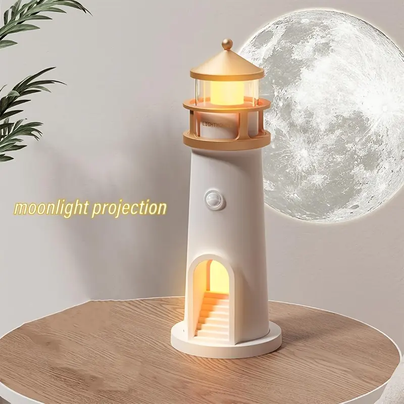 Moonlight Lighthouse Projection Light， USB Rechargeable Lighting, Bedroom Bedside Lamp