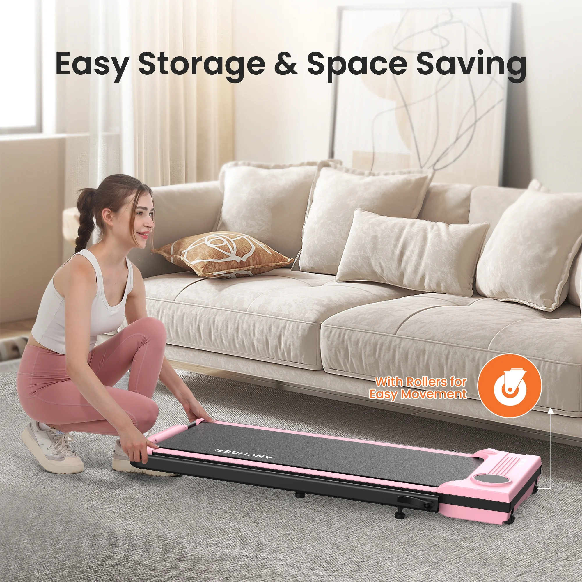 ANCHEER Portable Folding Walking Pad 300lb, 7.5 MPH Under Desk Treadmill with Remote Control & LED Display,2 in 1 Walking Pad Treadmill for Home/Office/Exercise(Pink)