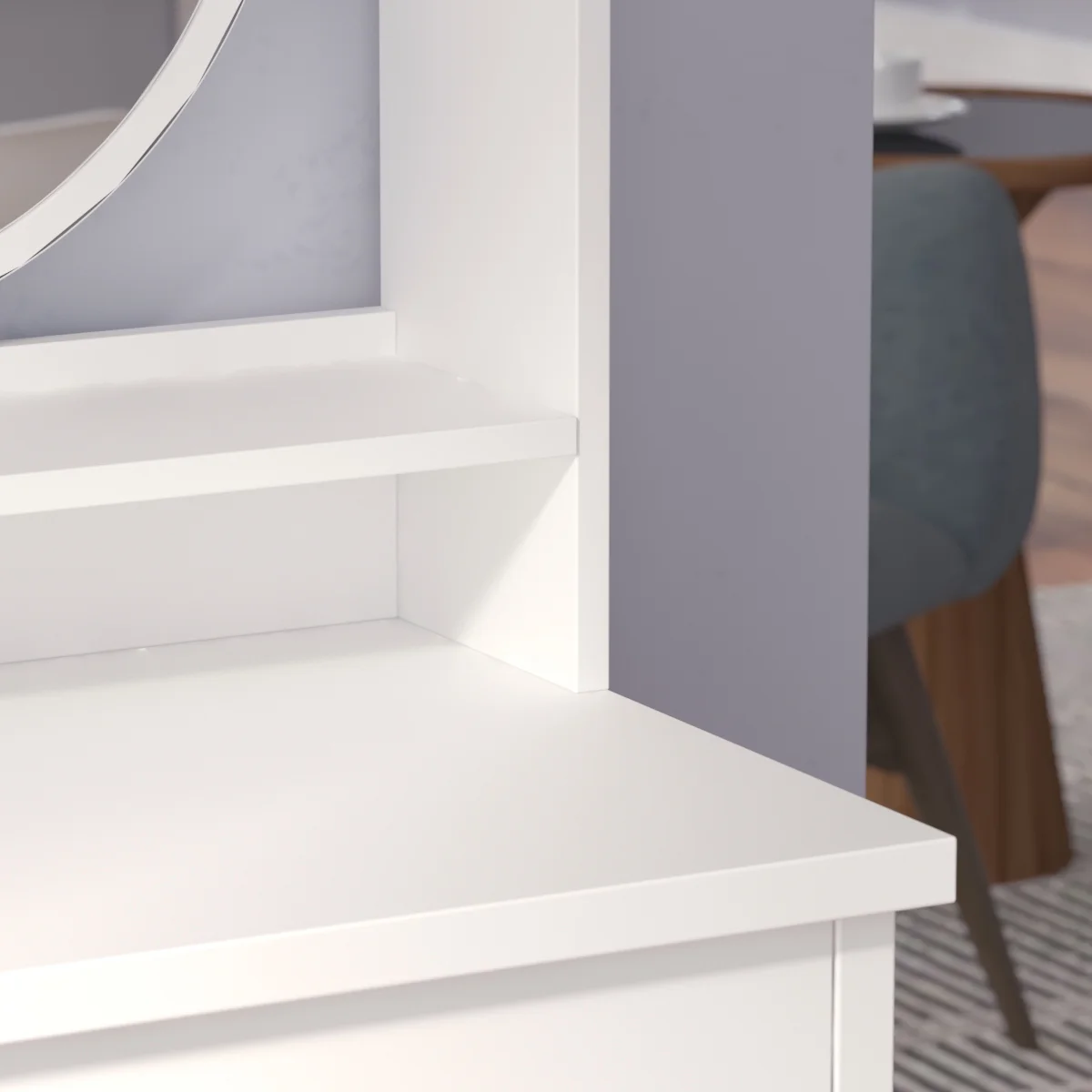 MONSLIPA Makeup Vanity Desk Set w/ Light, Sturdy Dressing Vanity Table with Bench, Shelves & Drawers