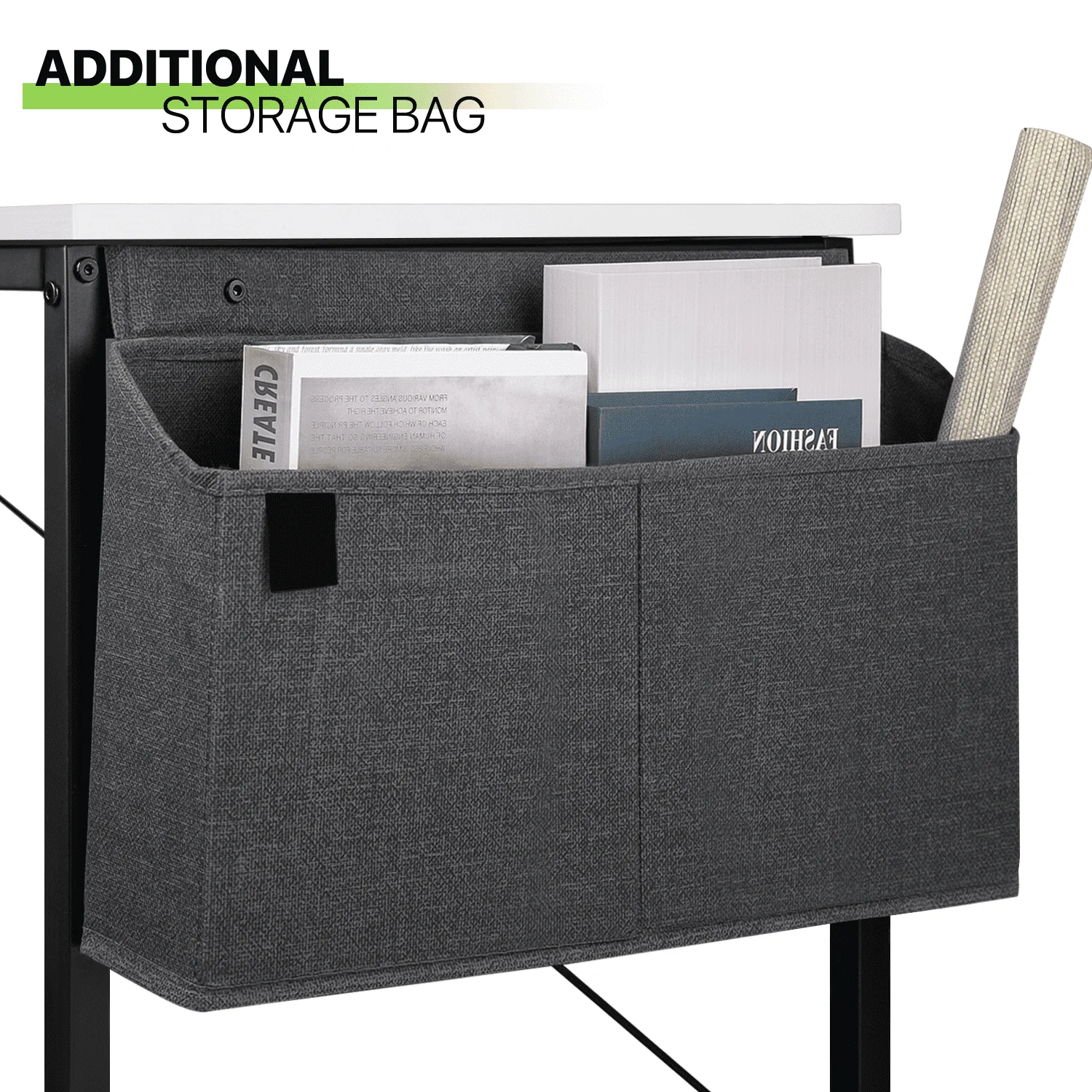 Magshion Computer Desk 55 Inches with Storage Bag, Student Study Writing Table for Office, White