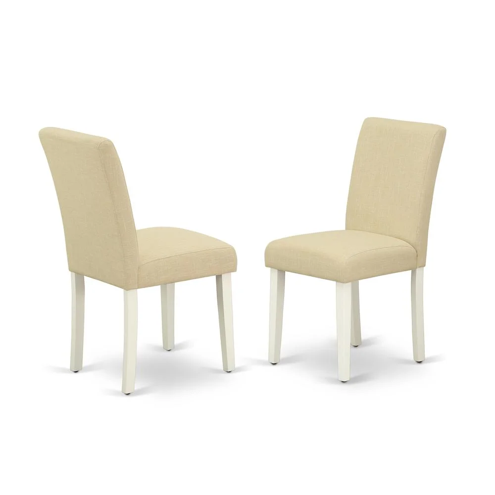 East West Furniture DMAB3-LWH-02 3 Piece Dining Room Set Includes 1 Drop Leaves Wood Table and 2 Light Beige Linen Fabric Dinning Chairs with High Back - Linen White Finish
