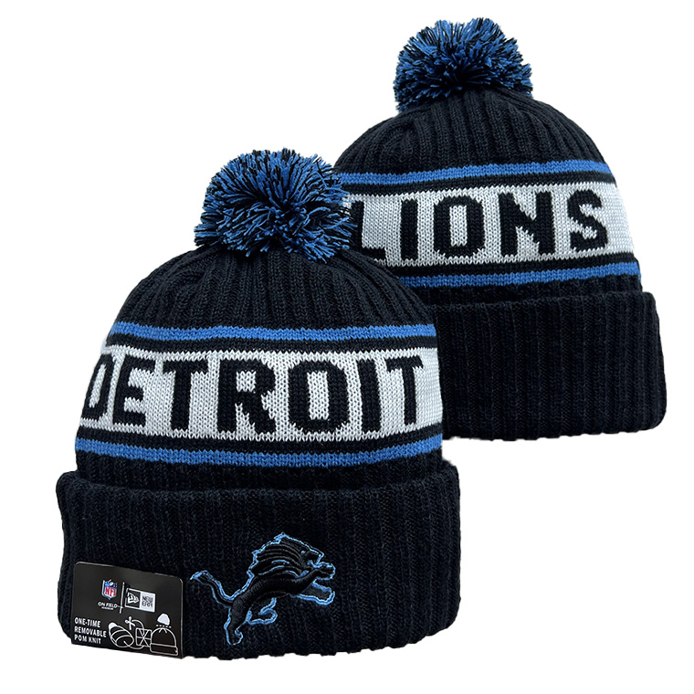 Men's  Black Detroit Lions Repeat Cuffed Knit Hat with Pom