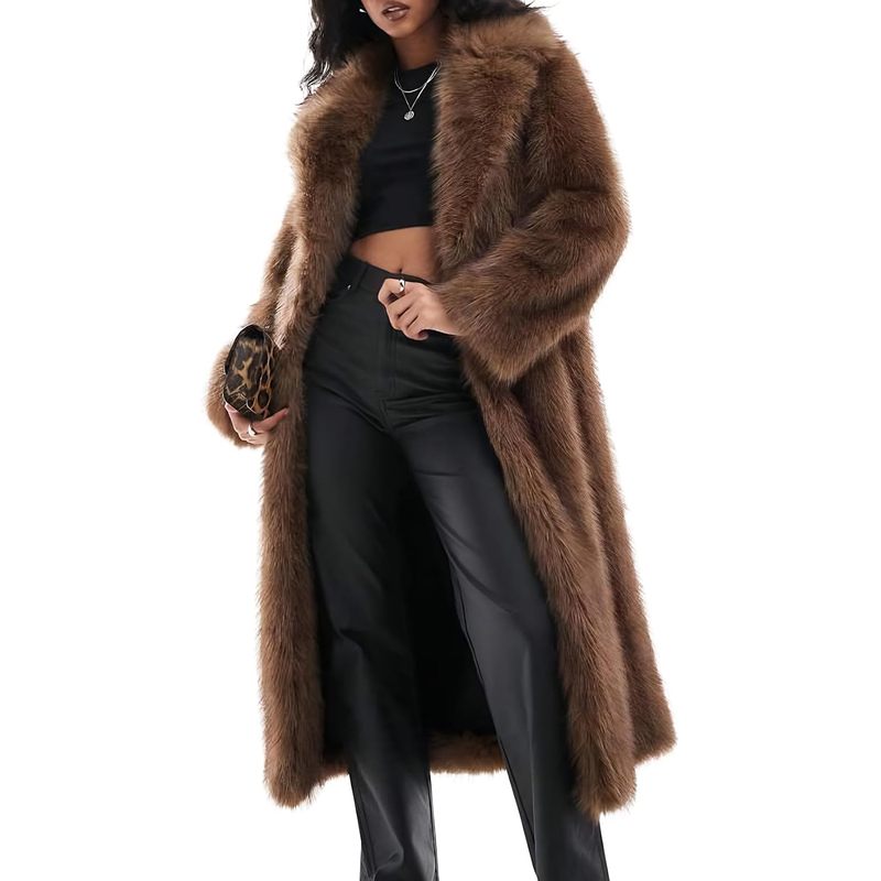 Women's Long Faux Fur Coat Long Sleeve Lapel