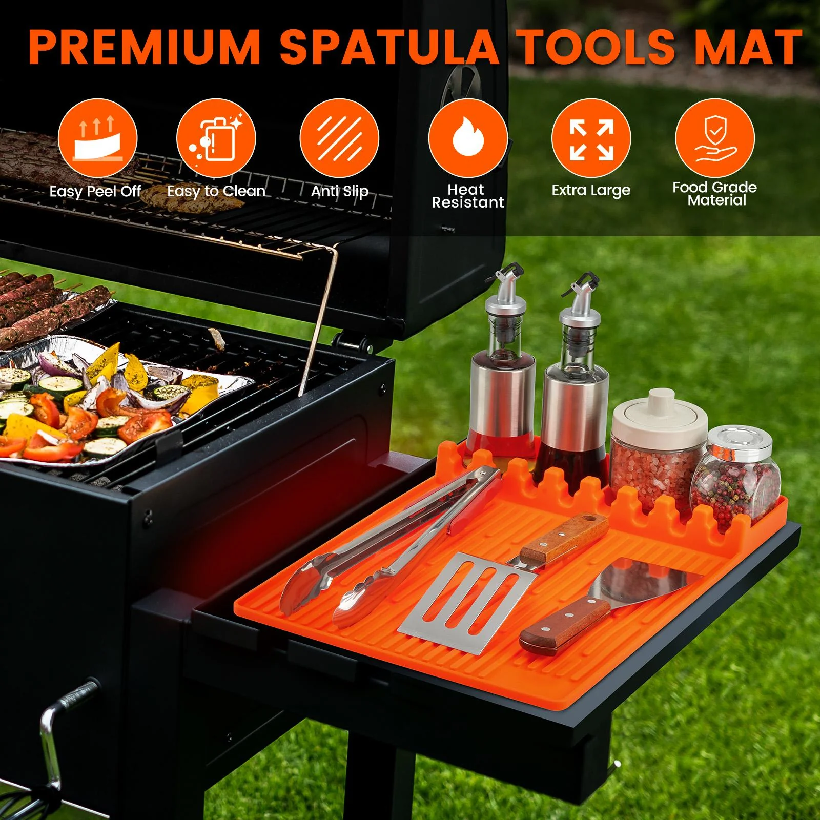 KivorX™ Silicone Grill Side Shelf Mat – Heat Resistant BBQ Tool Organizer